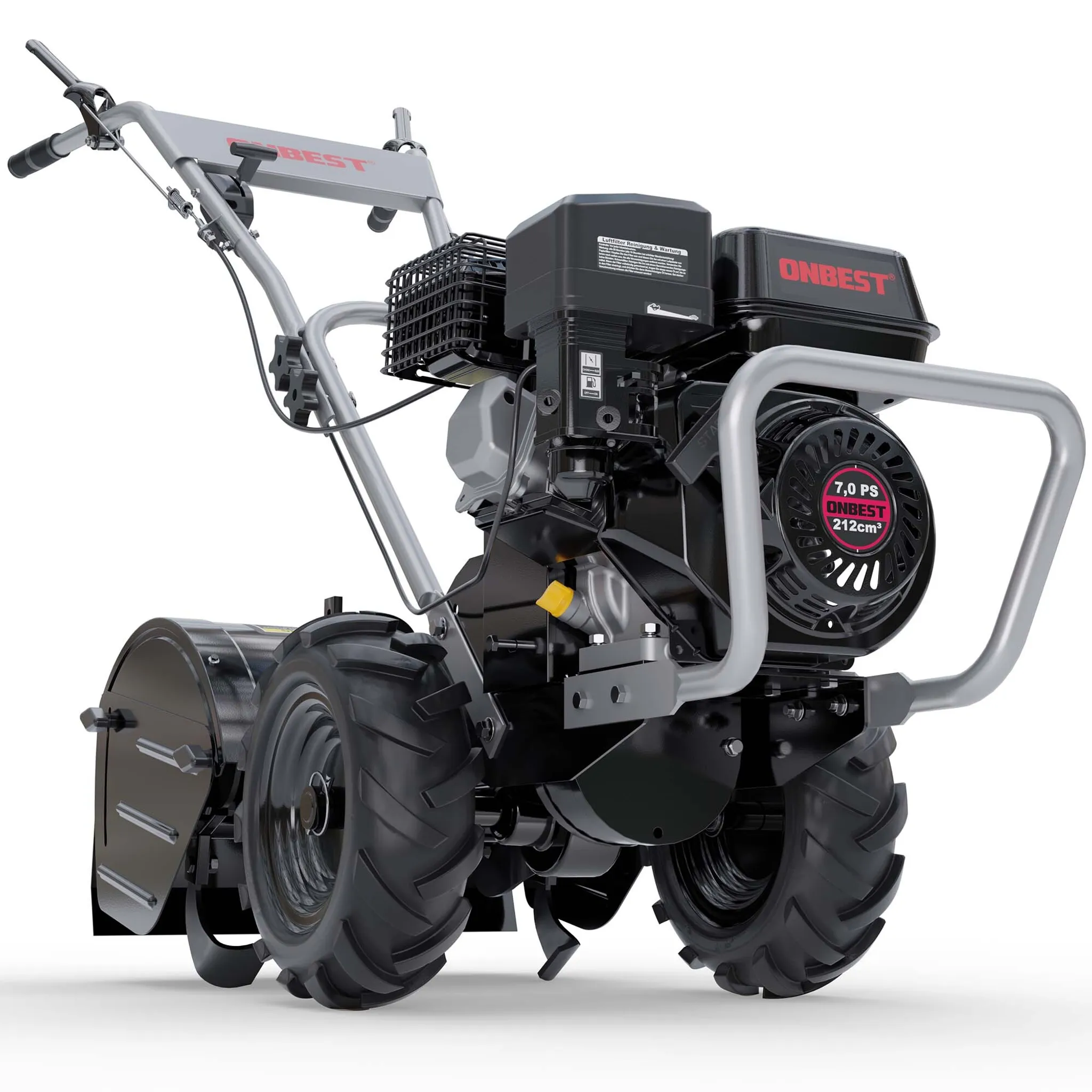 ONBEST Gartenfräse Benzin T4150 | 53 cm Arbeitsbreite | 5,6 PS | 35 cm Arbeitstiefe | 12 Hackmesser – Bild 9