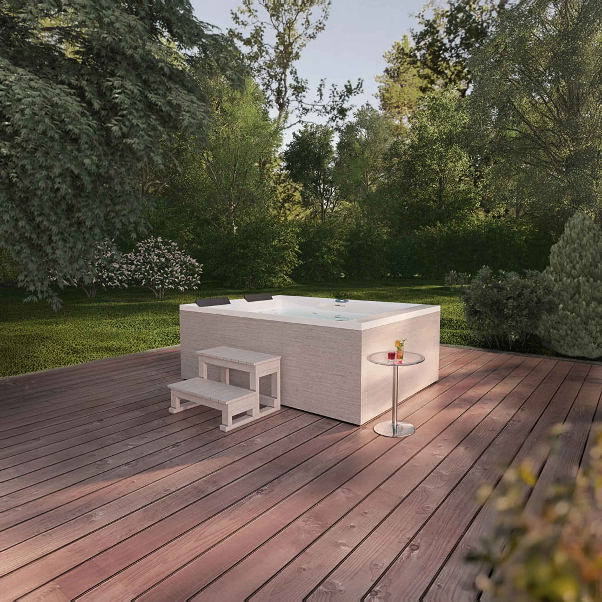 HOME DELUXE - Outdoor Whirlpool NIMBUS PURE– ohne Treppe und Thermoabdeckung - Maße: 190 x 140 x 70 cm- Inkl. Heizung, 18 Massagedüsen I Außen Whirlpool für 2 Personen