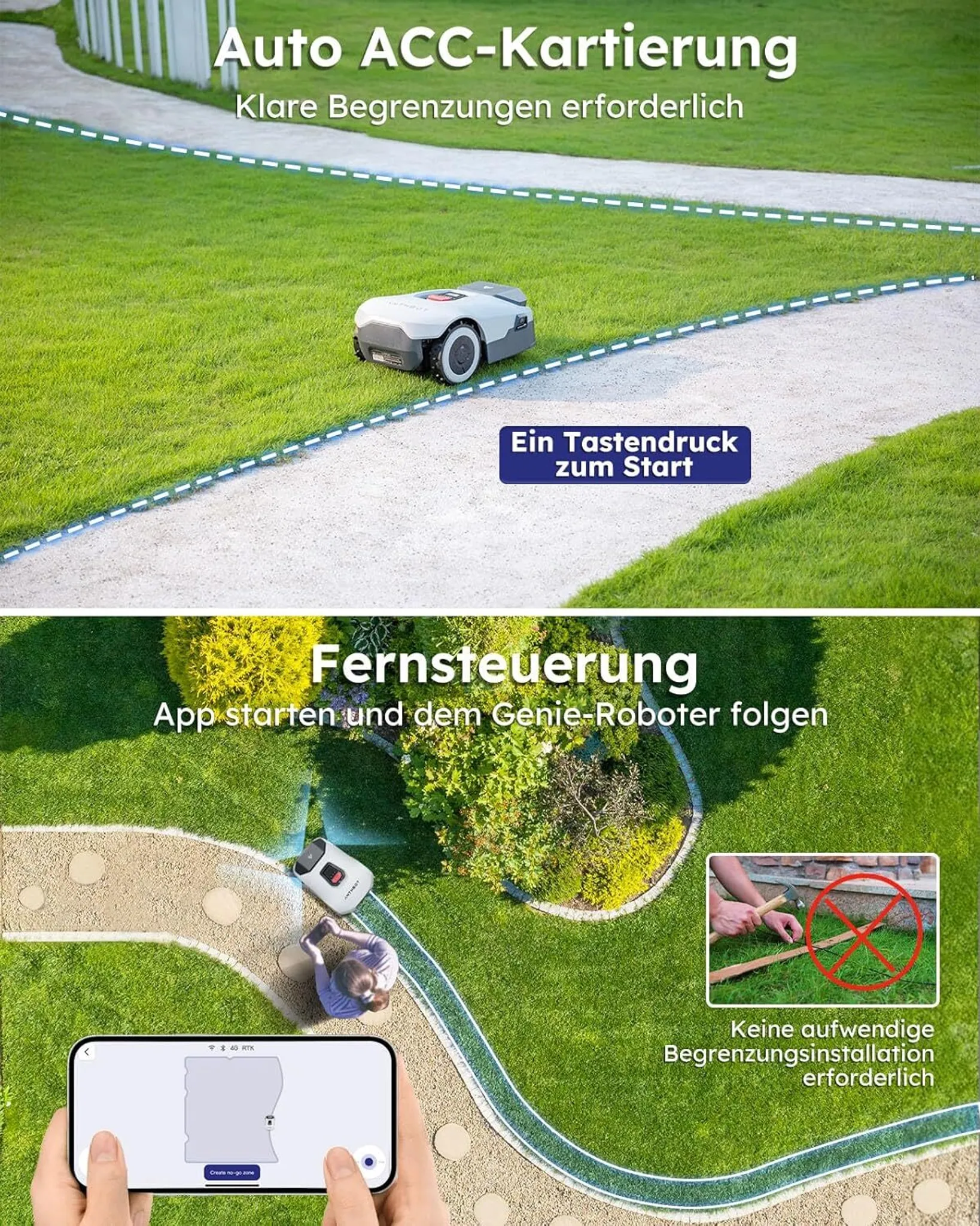ANTHBOT KI Mähroboter ohne Begrenzungskabel Max. 900m², RTK+4-Kamera-Vision, Rasenmäher Roboter, KI Auto Kartierung,Igelschutz, Genie 600 – Bild 4