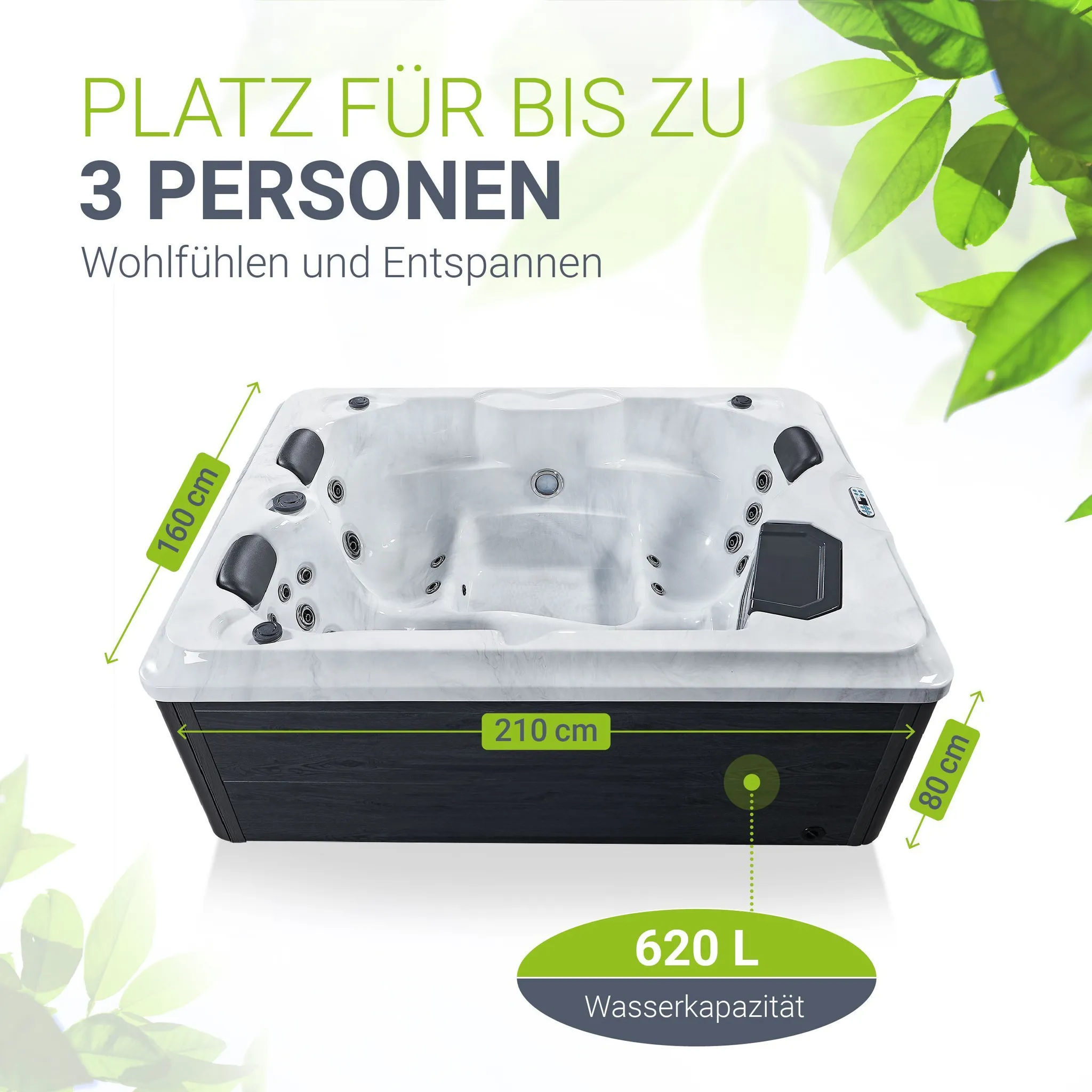 Artsauna Outdoor Whirlpool Oasis - Spa mit Massagedüsen, LED-Beleuchtung, 2 Filter, Abdeckung, Pumpe - Whirlpool winterfest & beheizbar – Bild 4