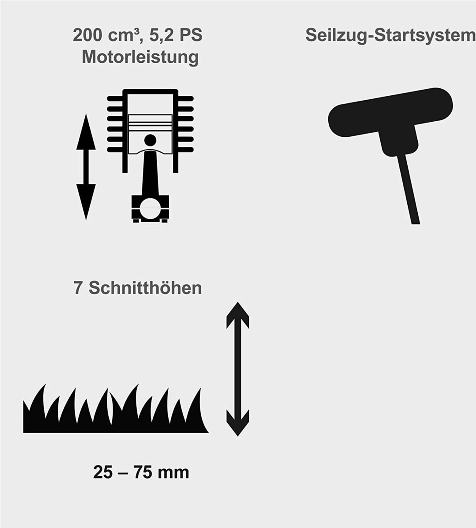 Scheppach MS197-51B Black Benzin Rasenmäher Trike mit Radantrieb | 5,2PS | 4-Takt Motor 200ccm | 51cm Schnittbreite | 65L Fangkorb | Stahlgehäuse | 7-Fach Schnitthöhenverstellung 25-75mm – Bild 10