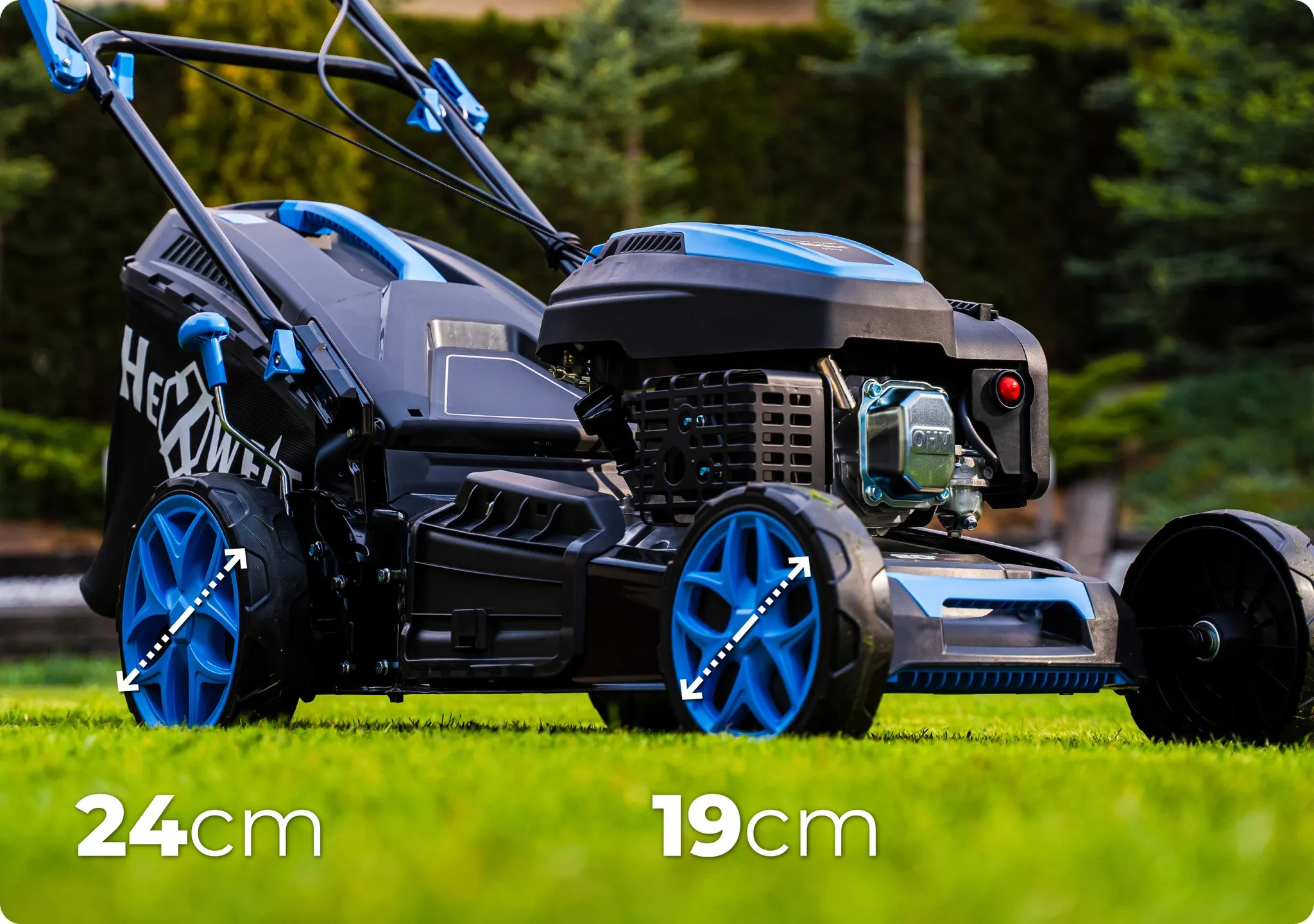 Hexwelt Benzin Rasenmäher mit Antrieb | Schnittbreite 51cm | Mulchfunktion | 60L | 3,8 kW Benzinmäher | 8 Stufen (25-75mm) | ultraleicht, kompakt | – Bild 8