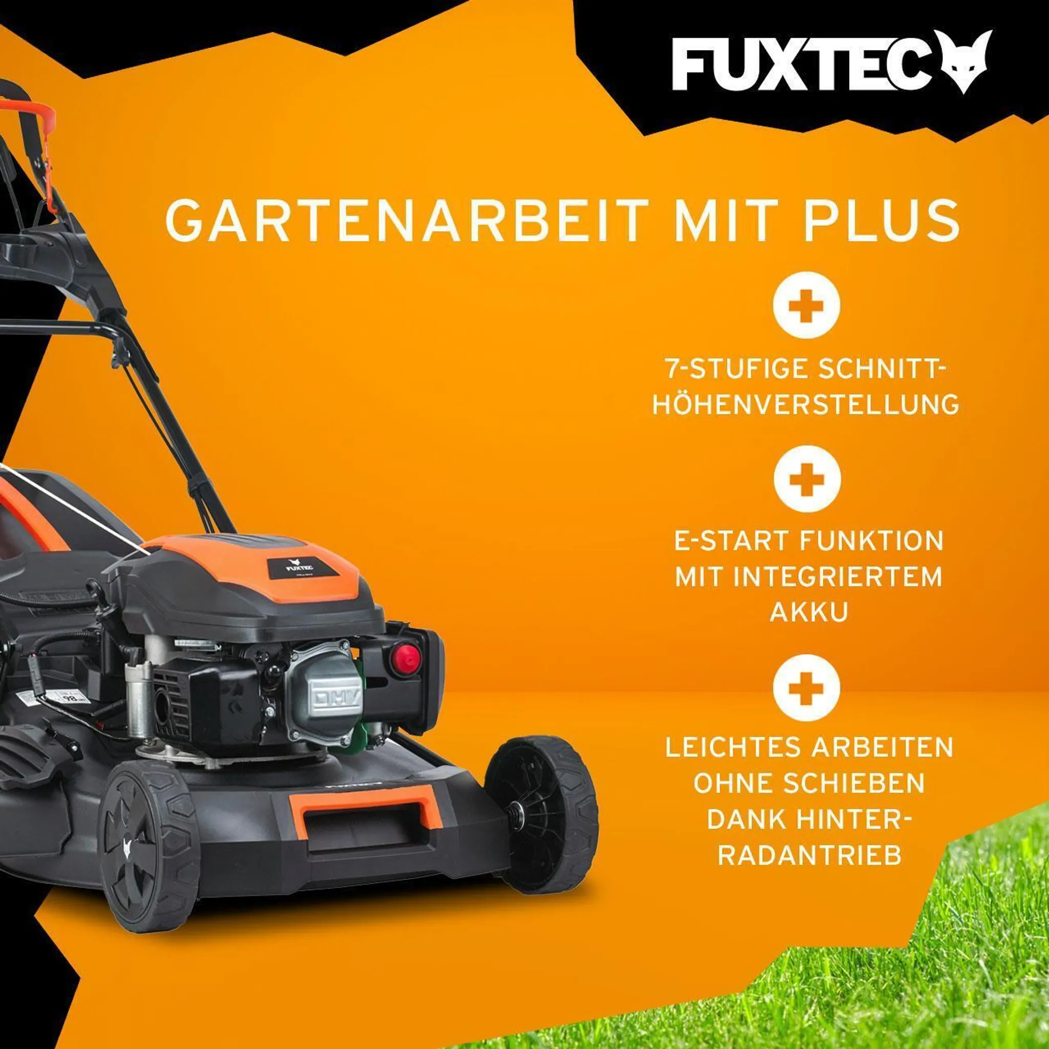 FUXTEC 4in1 Benzin Rasenmäher FX-RM5170es - 170ccm | 51cm | 28Kg | 4-Takt | E-Start | Mulchfunktion | Seitenauswurf | 60L | EasyClean | bis 1000m² – Bild 4