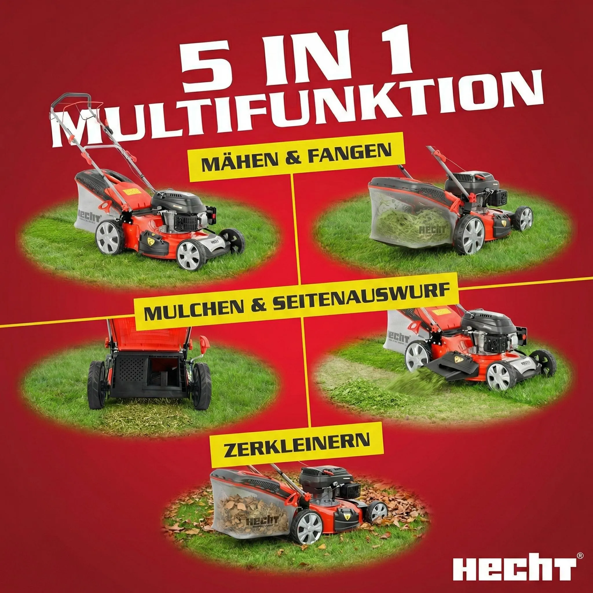 HECHT Rasenmäher Benzin mit Antrieb 551 SX | 51 cm Schnittbreite | 5in1 | 5,5 PS | Mulchkit | 65 L Fangkorb – Bild 4