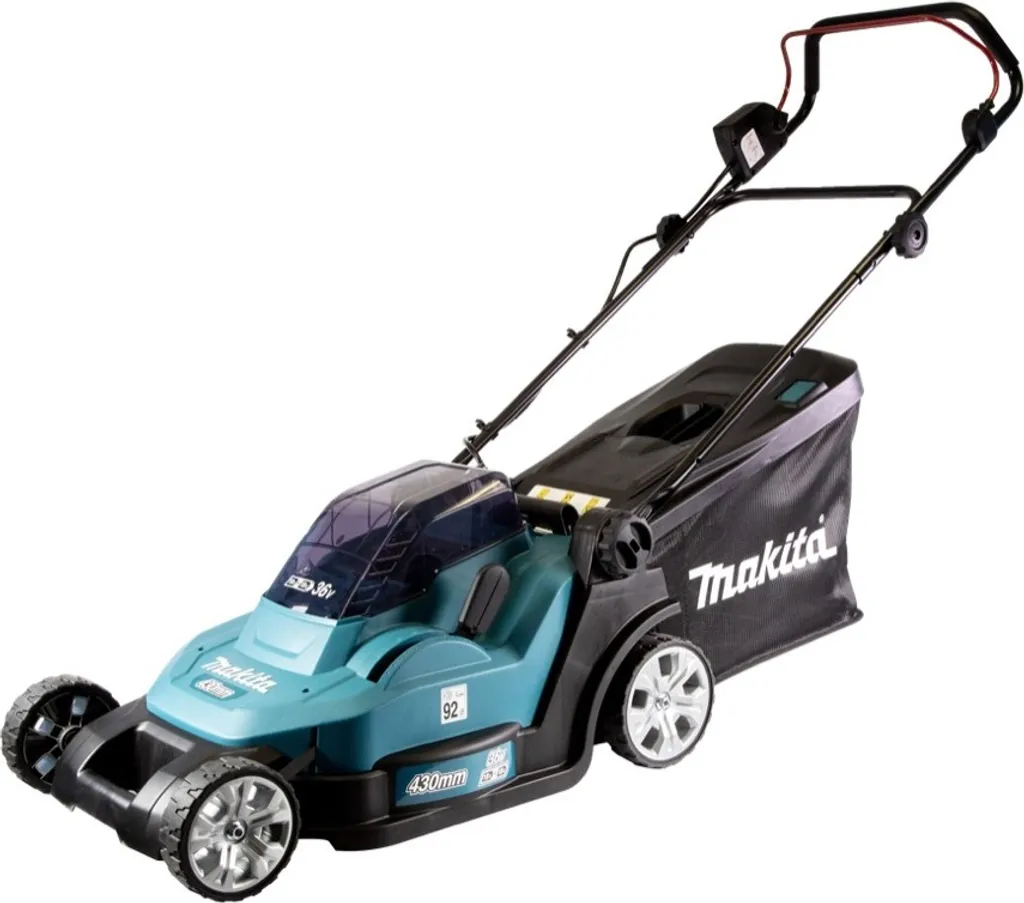 Makita DLM 432 PF4 Akku Rasenmäher 36 V ( 2x 18 V ) 43 cm Brushless + 4x Akku 3,0 Ah + Doppel Ladegerät – Bild 3