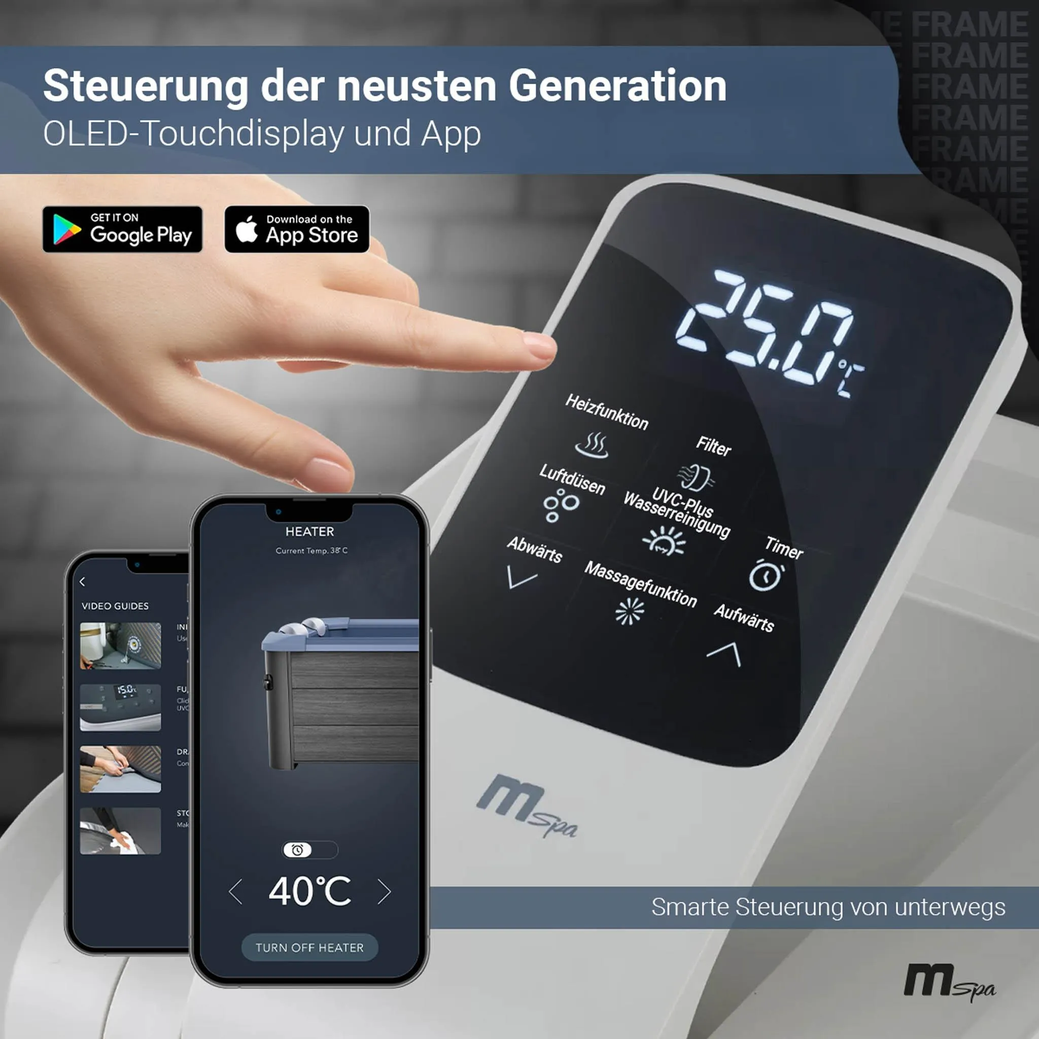 Miweba MSpa Whirlpool Frame Oslo | für 6 Personen - App Steuerung - Outdoor Pool - UVC-Reinigung - OLED Touchdisplay - mit Starterset - Sapphire – Bild 7