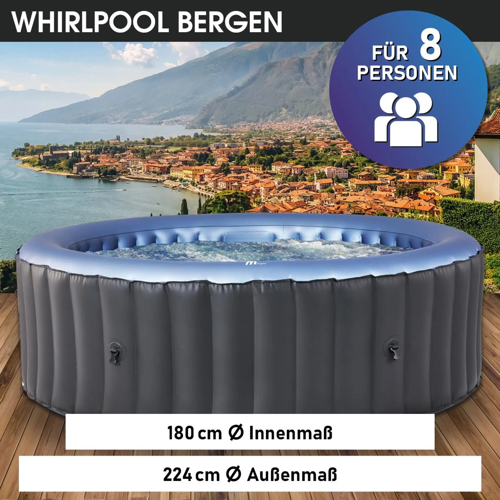 BRAST Whirlpool aufblasbar MSpa Bergen für 8 Personen | Ø224x70cm | In- Outdoor Pool | Ganzjähriger Einsatz | 144 Massagedüsen | Stromsparend inkl. Energiespar-Timer – Bild 3