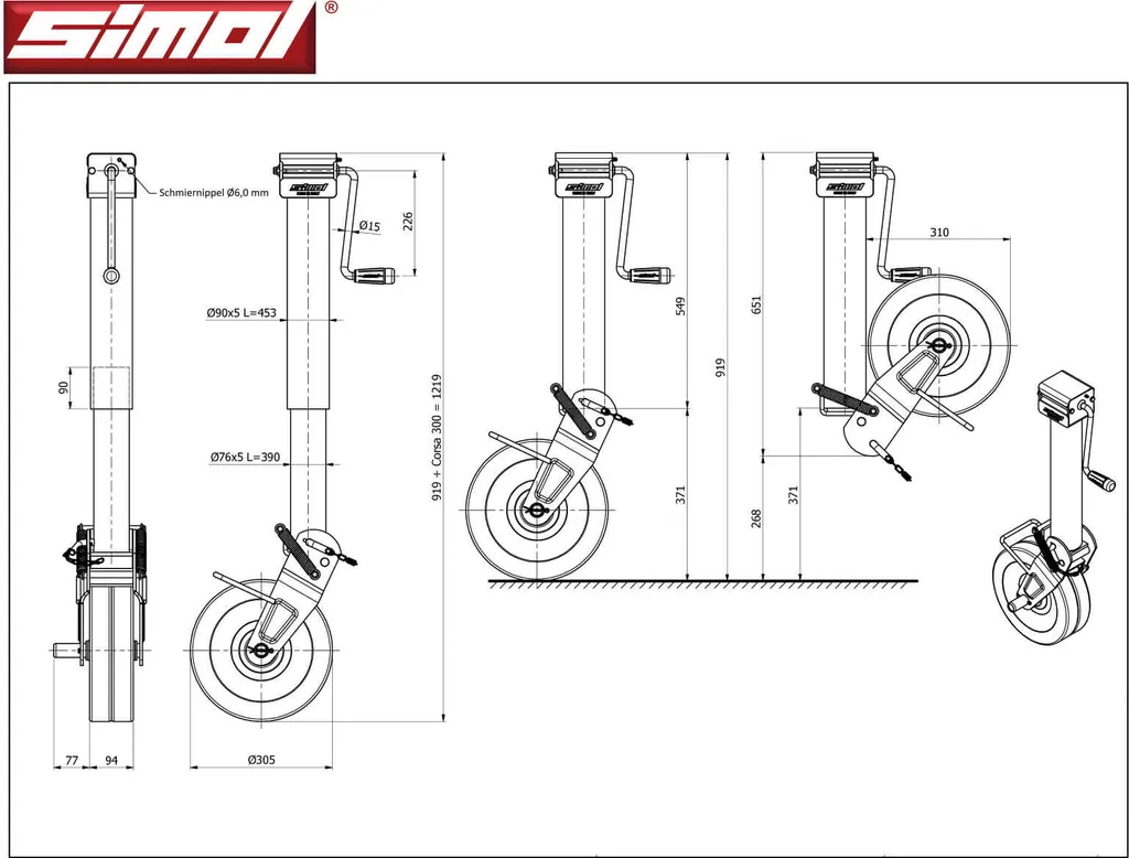 Simol Stützrad 2.000 kg halbautomatisch mit Federverriegelung – Bild 5