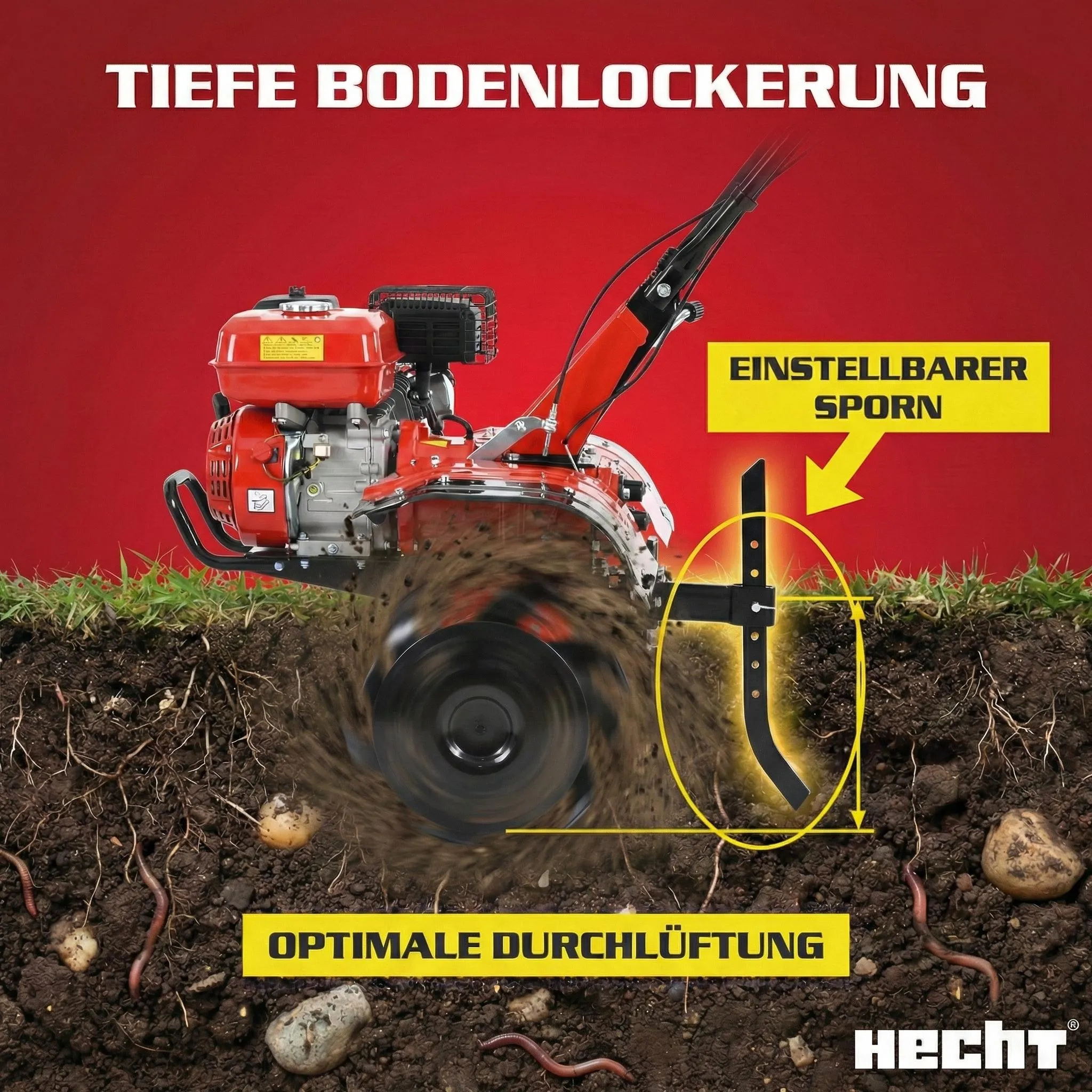 HECHT 7100 Motorhacke Benzin | mit Anhänger | Kupplung | Räder | 104 cm Arbeisbtreite | 7 PS – Bild 3