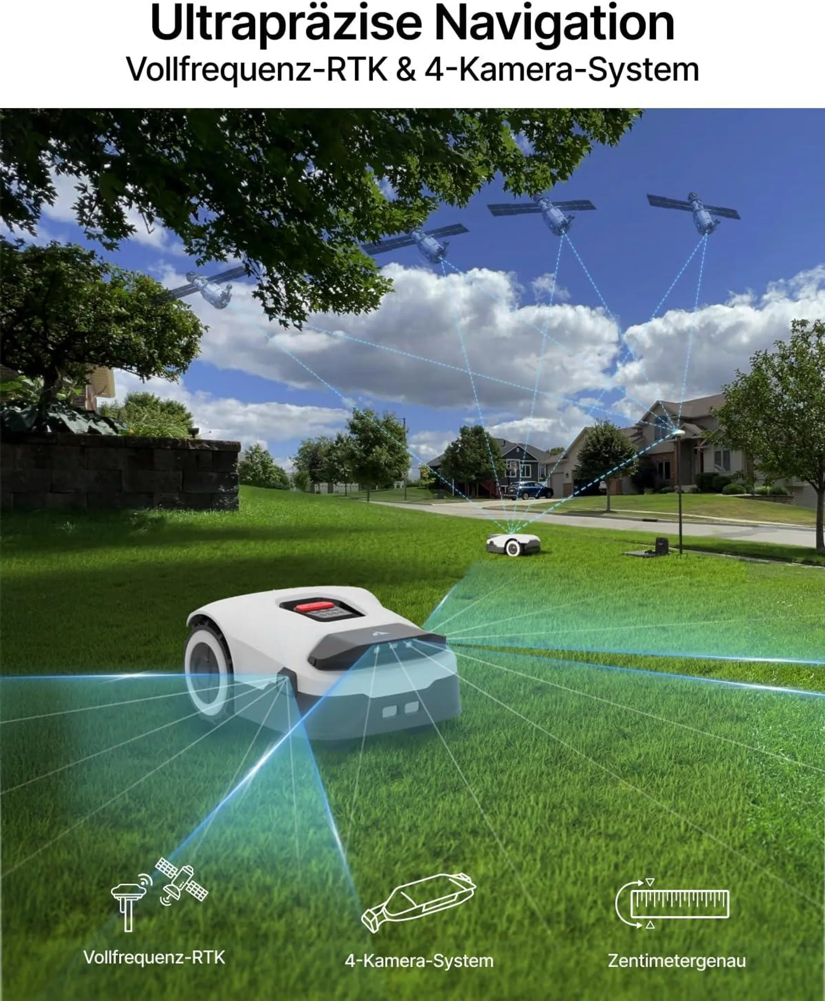 ANTHBOT Genie 600 RTK Mähroboter + 15 Messer – für 900m² ohne Draht – Quad-Vision KI, Kantenmähen, Mulchfunktion, 58dB – Bild 2