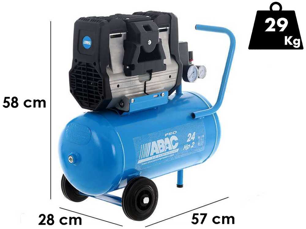 ABAC POLE POSITION OS20P - Schallgedämpfter, ölfreier, einphasiger elektrischer Luftkompressor - Motor 2 HP - 24 Liter