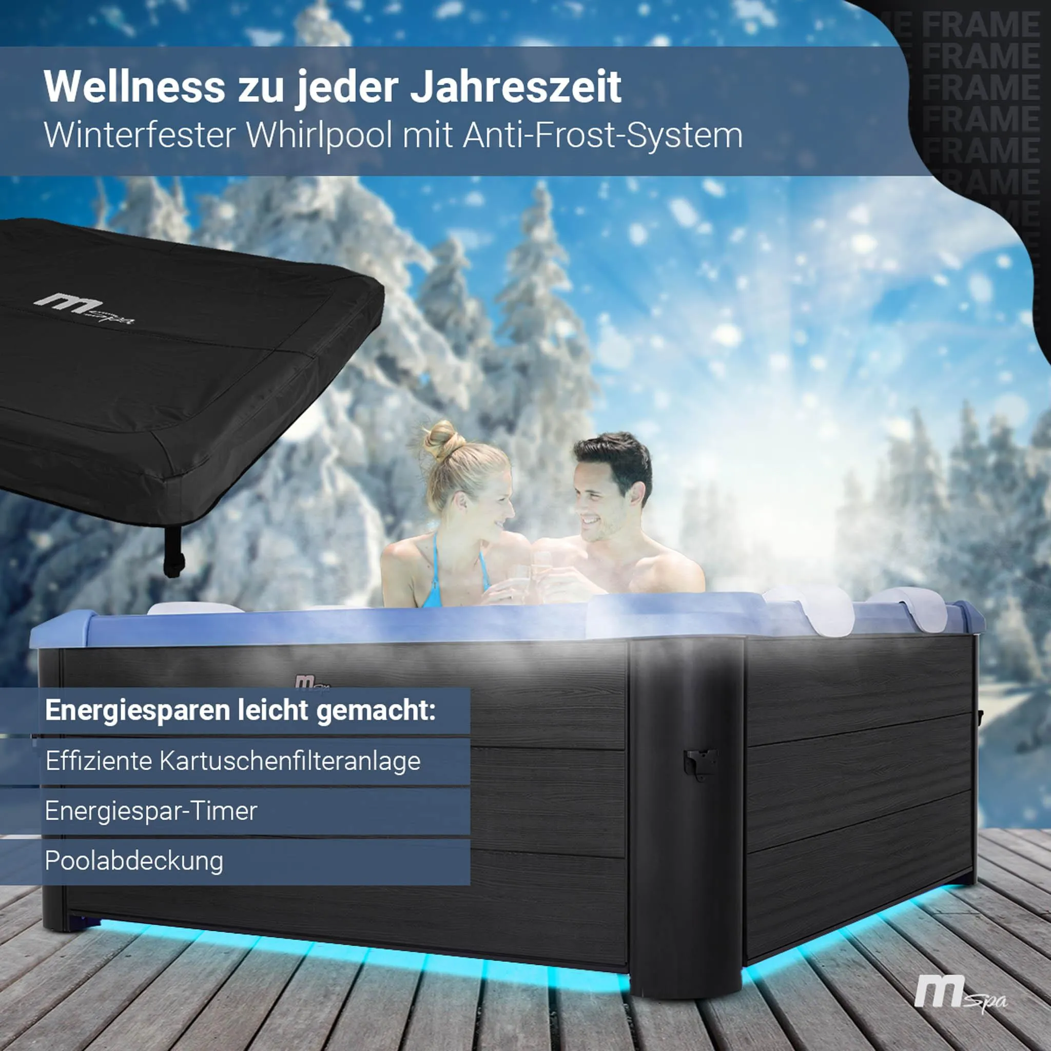 Miweba MSpa Whirlpool Frame Oslo | für 6 Personen - App Steuerung - Outdoor Pool - UVC-Reinigung - OLED Touchdisplay - mit Starterset - Sapphire – Bild 8