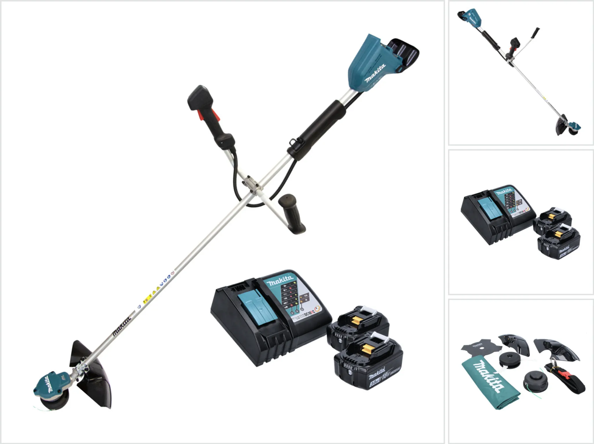 Makita DUR 368 ARF Akku Freischneider 36 V ( 2 x 18 V ) Zweihandgriff Brushless + 2x Akku 3,0 Ah + Ladegerät