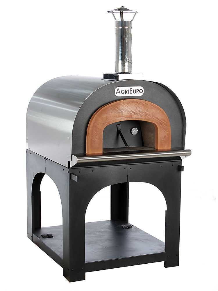 AgriEuro Cibus Inox 800 - Edelstahl Holzbackofen für draußen - mit Backraum Ø 80 - Backfähigkeit: 5 Pizzen