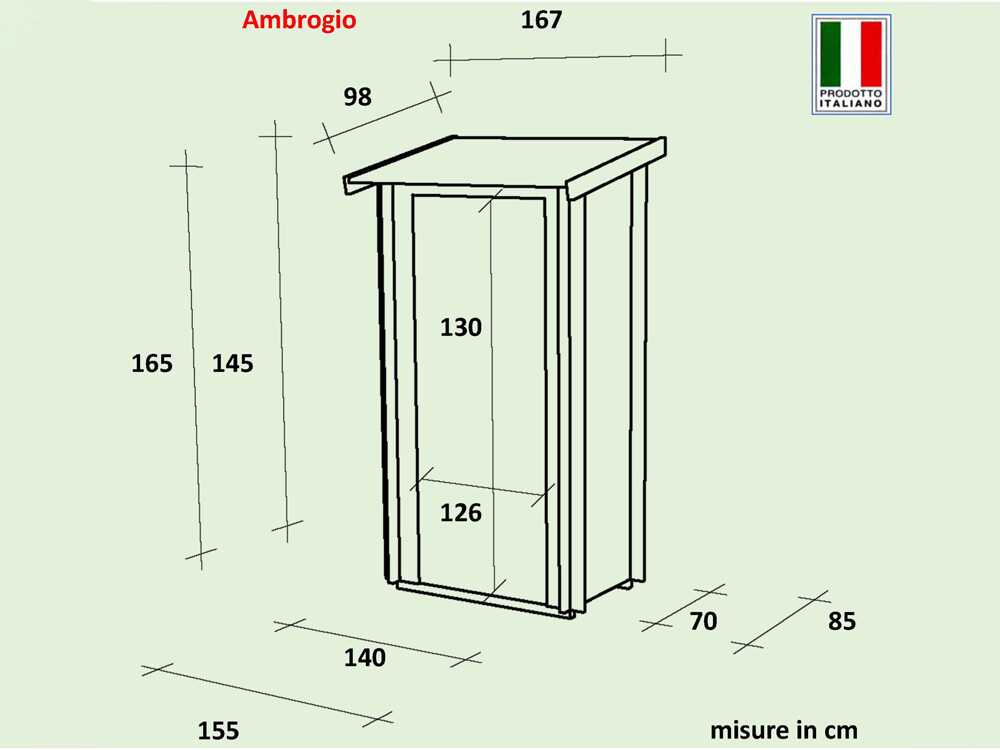 Alce Ambrogio 155x85 Grau – Gerätehaus aus Holz – Pultdach – 155×85×165 cm