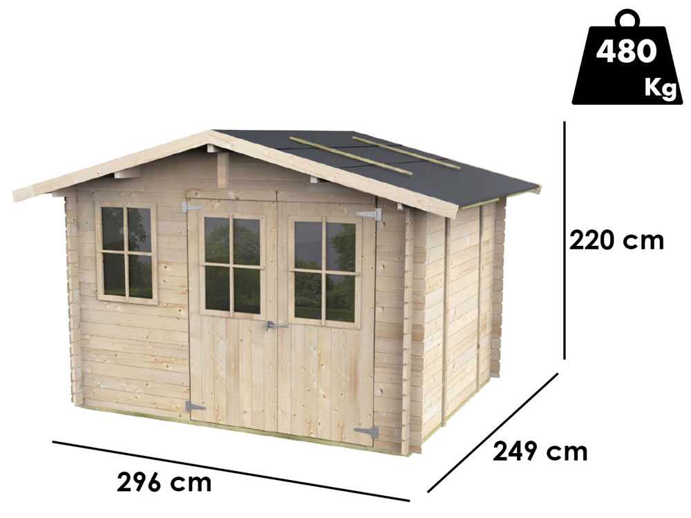 Alce Cortona Express 296x249 – Gerätehaus aus Holz – Mit Fenstern und Doppelflügeltür – 296x249x220 cm – Bild 2