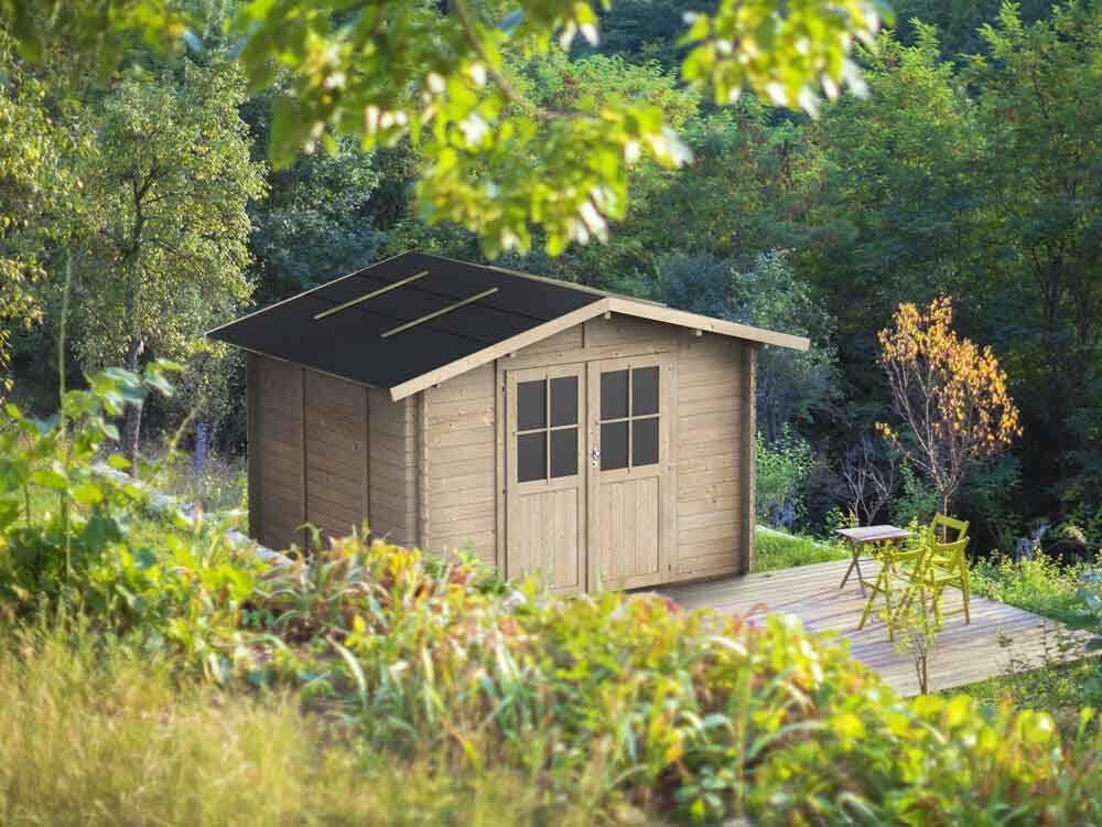 Alce Opera 215x250 – Gerätehaus aus Holz – Mit Fenstern und Doppelflügeltür – 215x250x207 cm