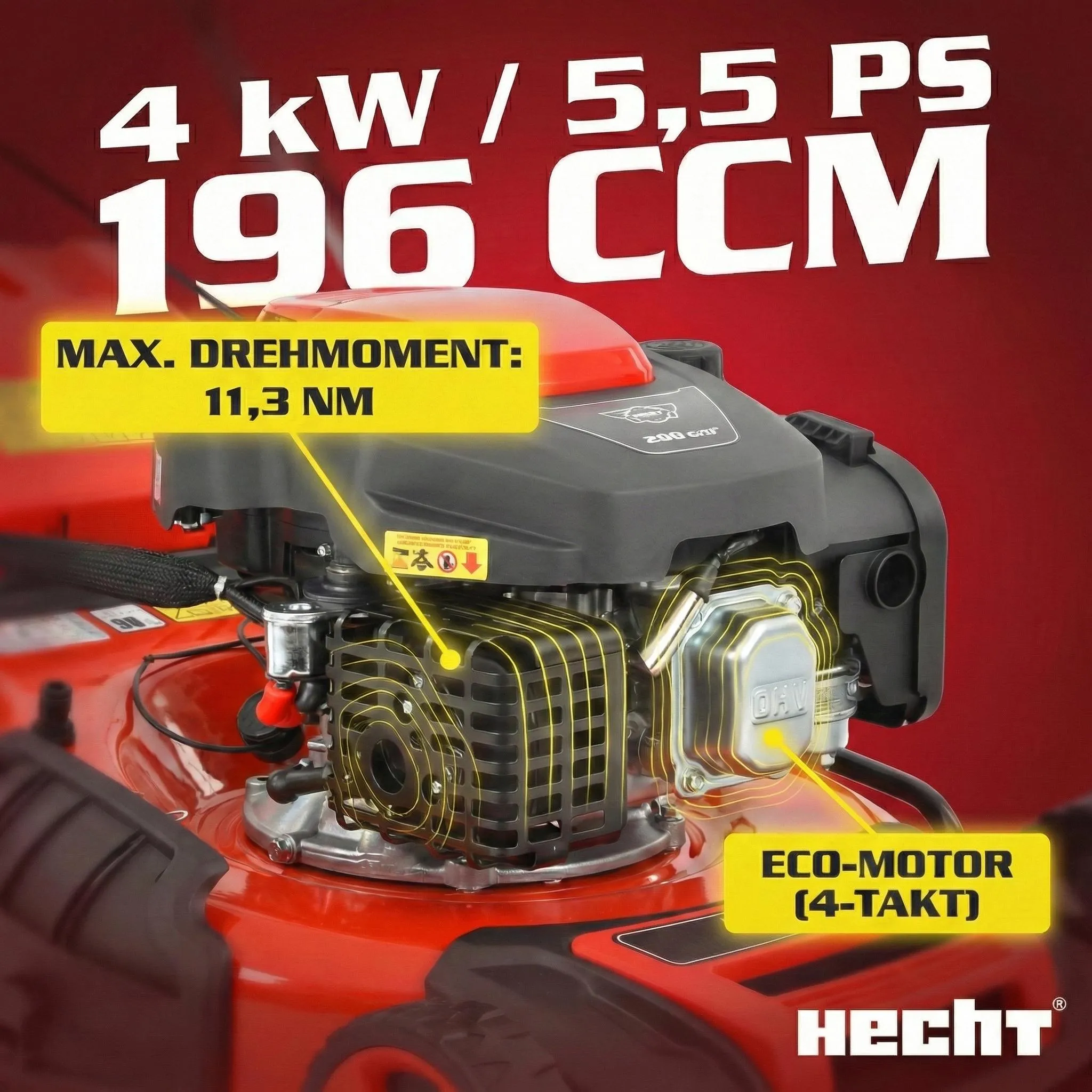 HECHT 551 SXE Rasenmäher Benzin mit Antrieb | 51 cm Schnittbreite | Elektrostart | 5in1 | 5,5 PS | Mulchkit – Bild 7