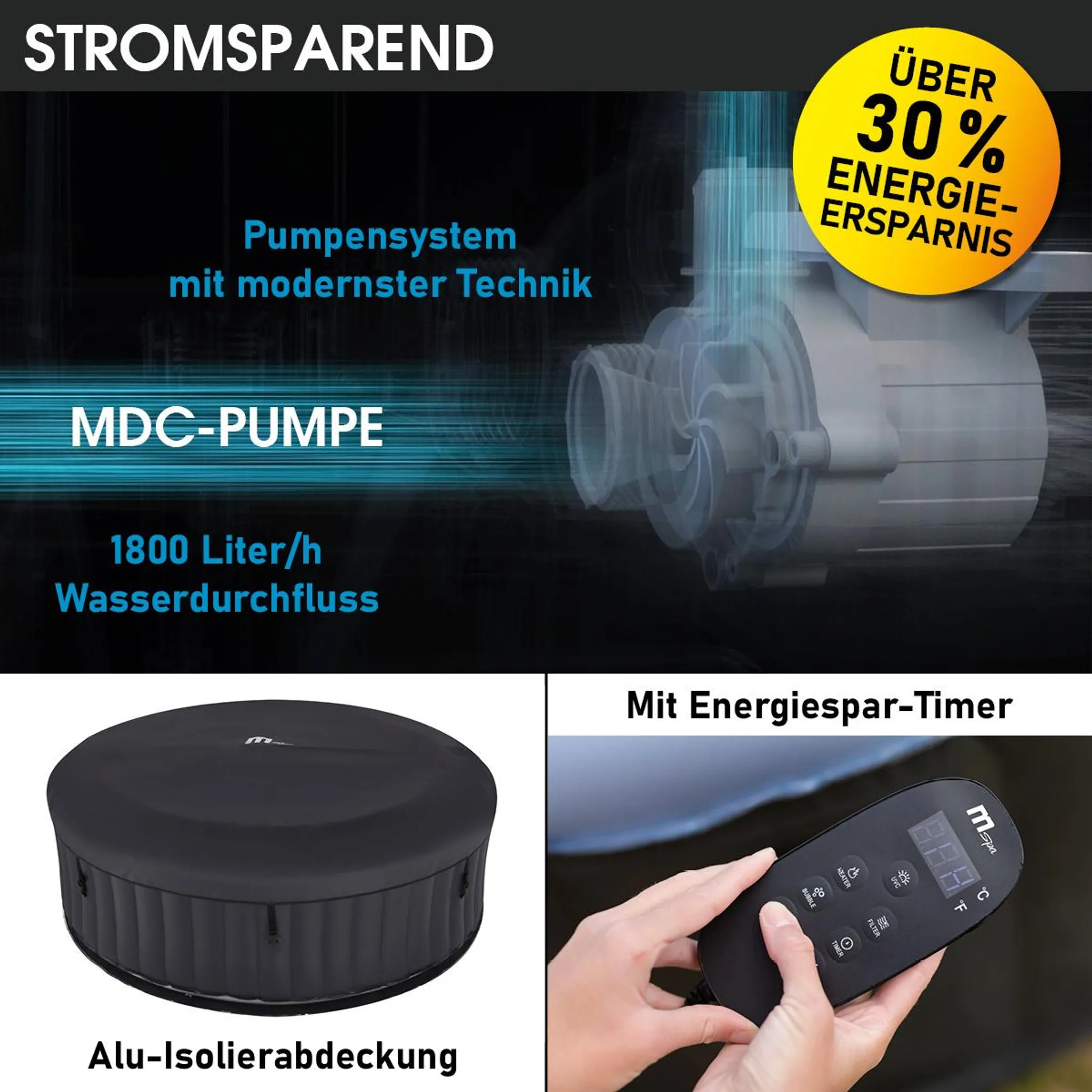 BRAST Whirlpool aufblasbar MSpa Bergen für 8 Personen | Ø224x70cm | In- Outdoor Pool | Ganzjähriger Einsatz | 144 Massagedüsen | Stromsparend inkl. Energiespar-Timer – Bild 8