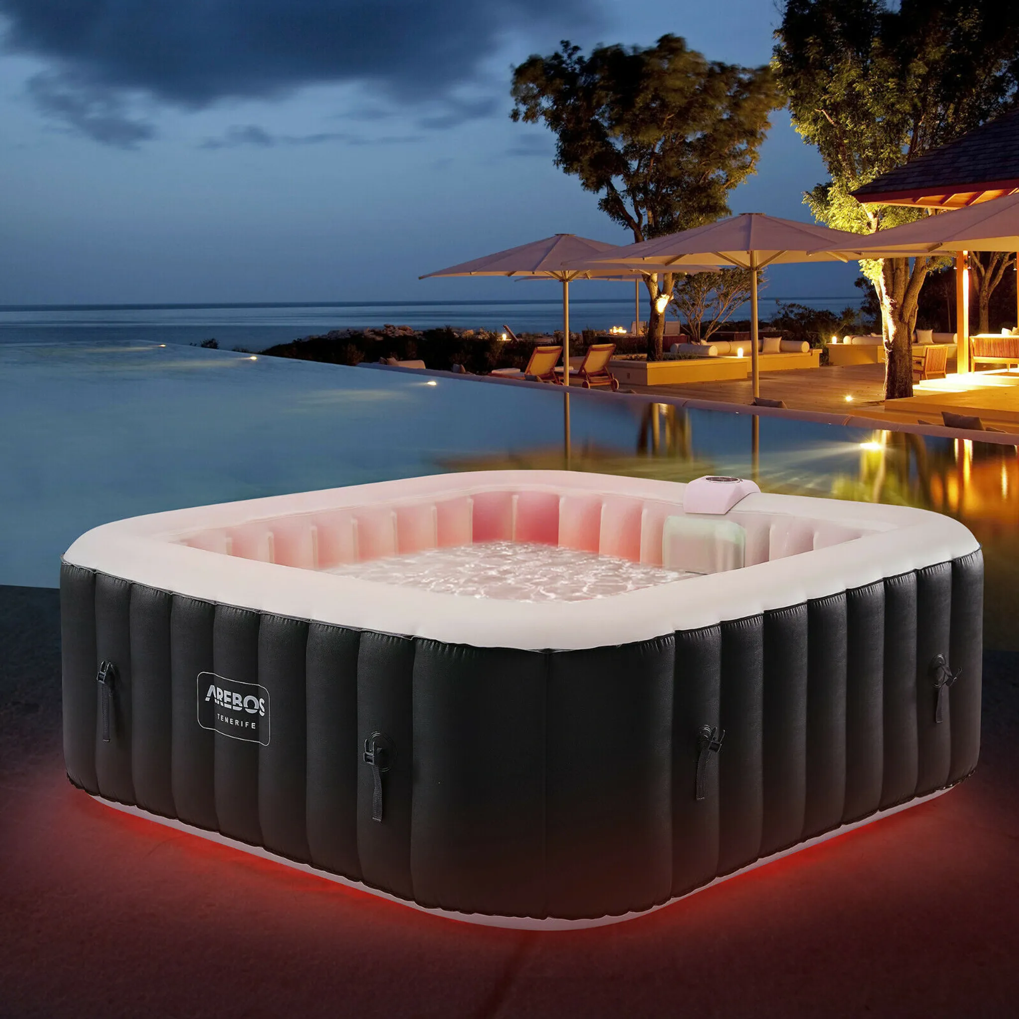 AREBOS Spa Whirlpool 6 Personen | 185x185 cm, 130 Düsen, LED & Bubble Massage – Bild 9