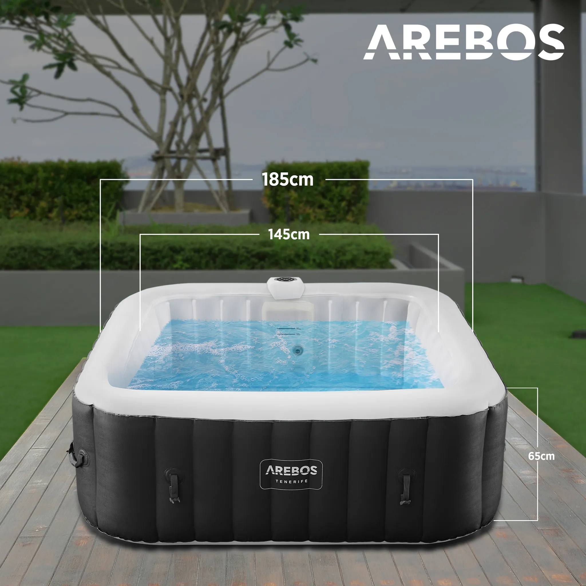 AREBOS Whirlpool 2400W | Aufblasbarer 185x185 910 L | 6 Personen | LED & 130 Düsen – Bild 5