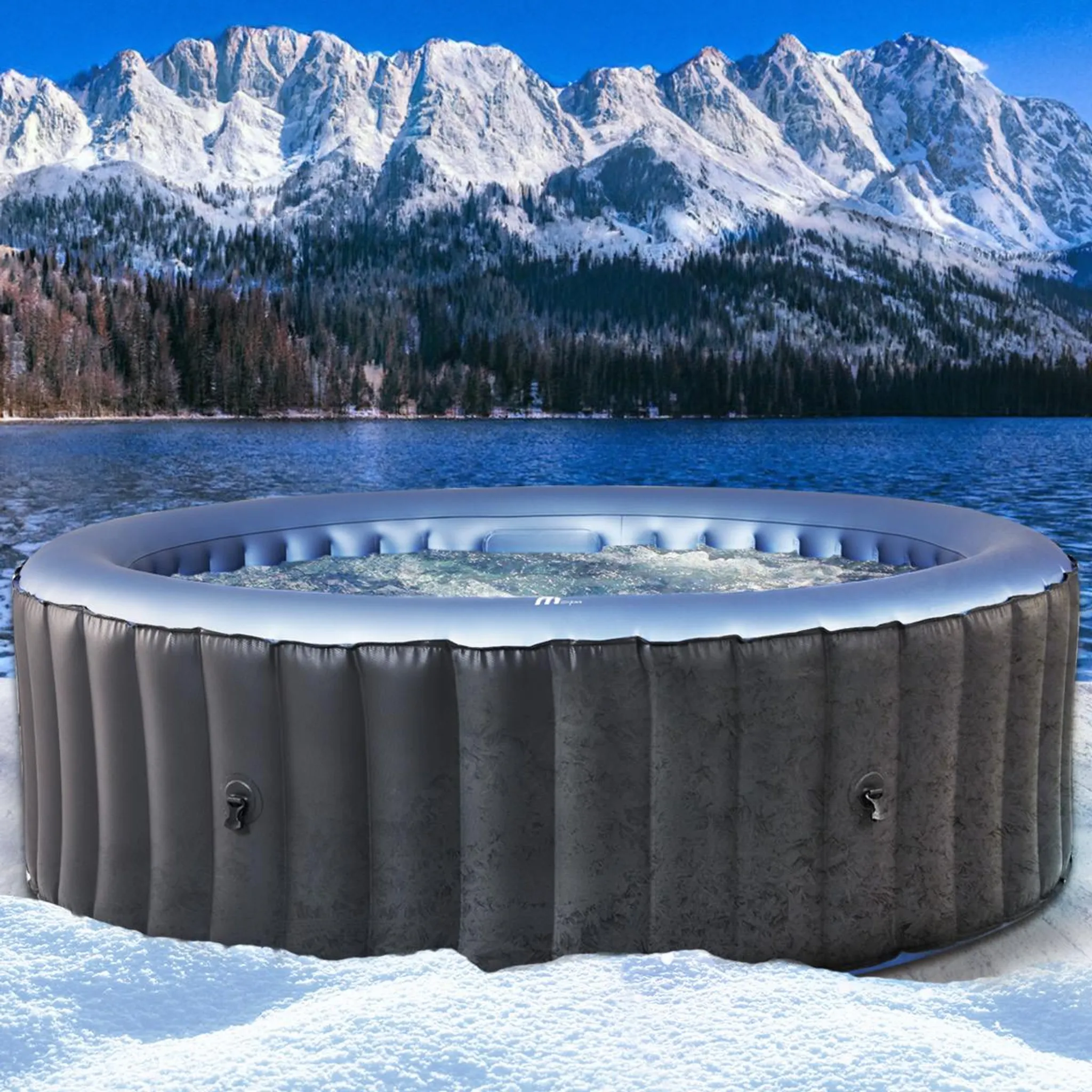 BRAST Whirlpool aufblasbar MSpa Bergen für 4 Personen | Ø180x70cm | In- Outdoor Pool | Ganzjähriger Einsatz | 118 Massagedüsen | Stromsparend inkl. Energiespar-Timer