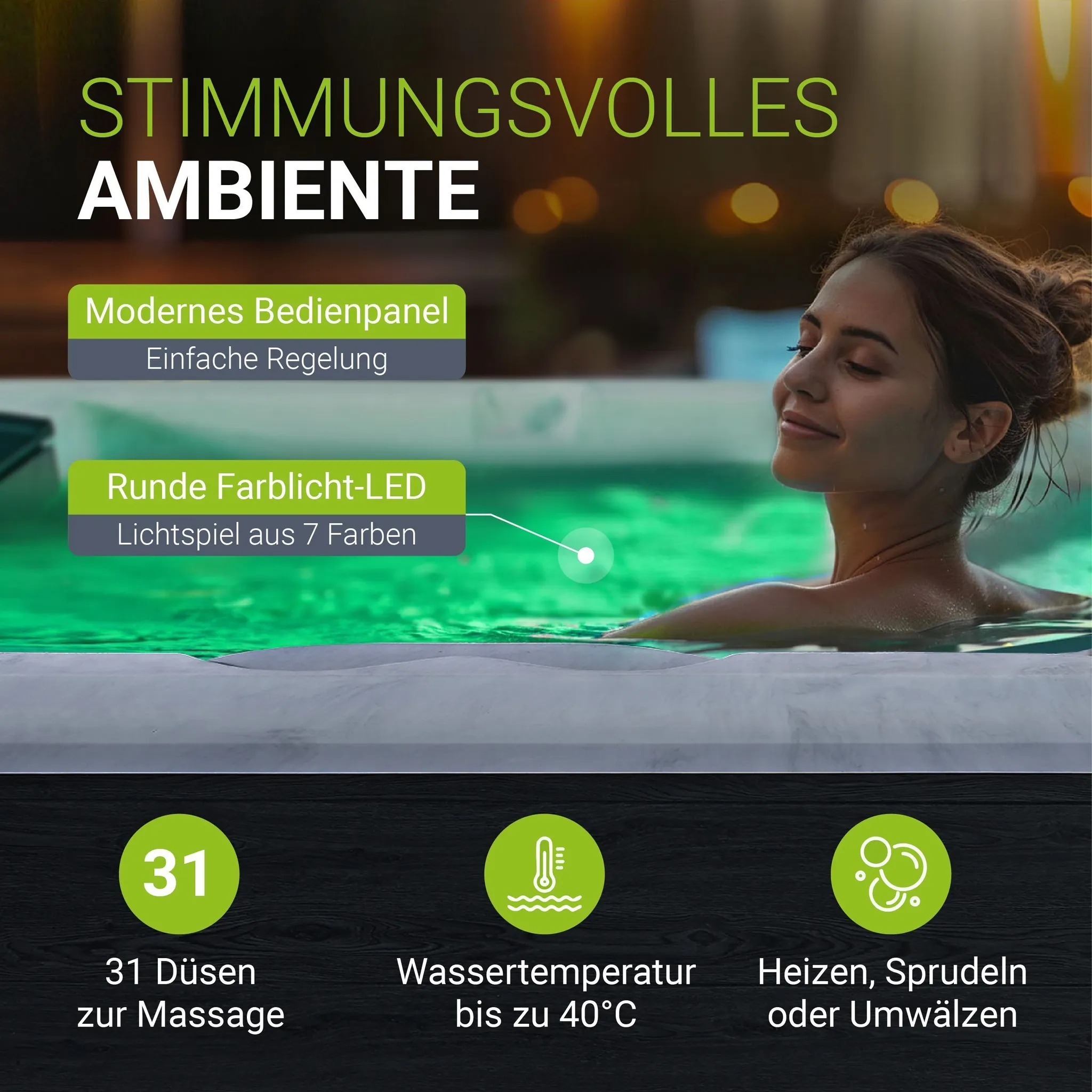 Artsauna Outdoor Whirlpool Oasis - Spa mit Massagedüsen, LED-Beleuchtung, 2 Filter, Abdeckung, Pumpe - Whirlpool winterfest & beheizbar – Bild 5