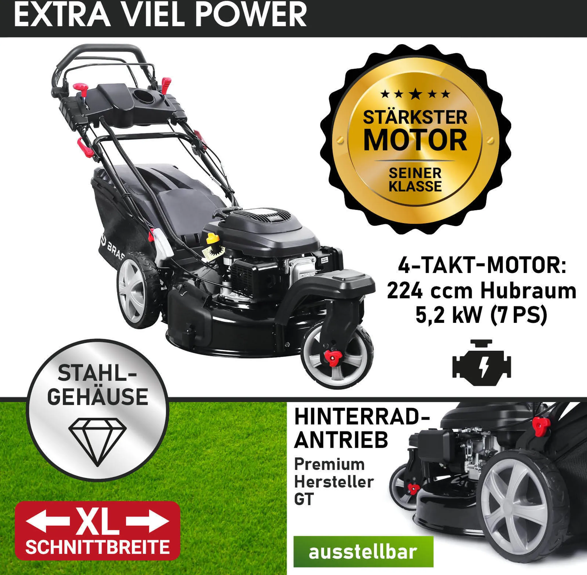 BRAST Benzin Rasenmäher 21224 Trike E-START – Bild 3