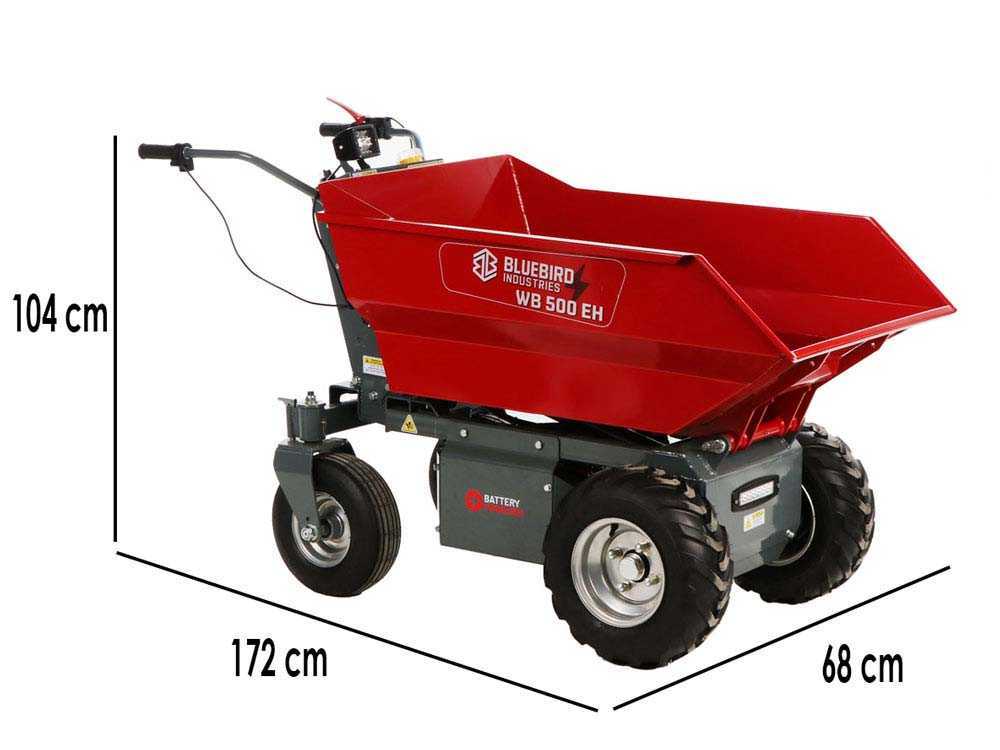 Blue Bird WB 500EH - Akku-Schubkarre - 48 V 32 Ah - Dumper-Mulde mit hydraulischem Kippsystem