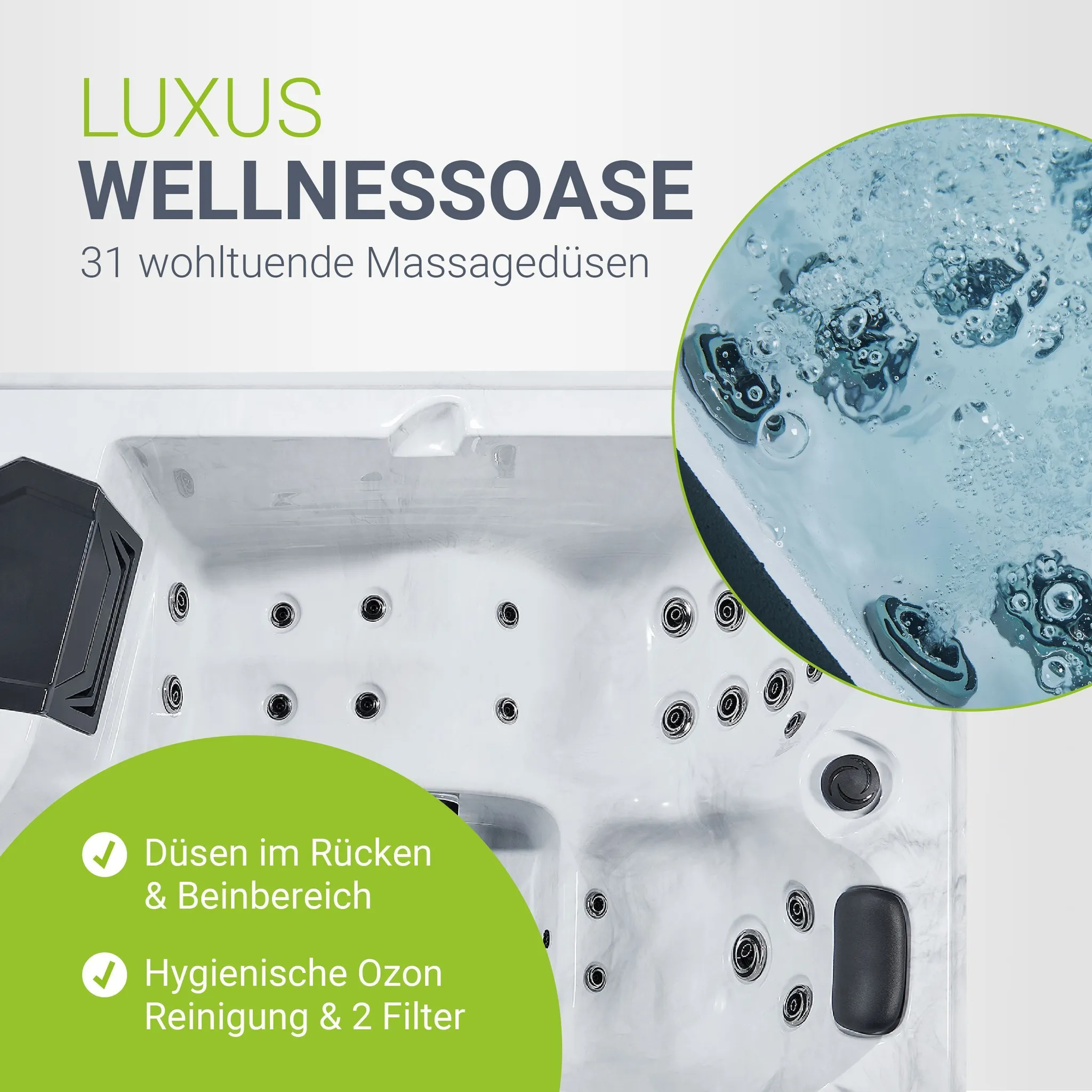 Artsauna Outdoor Whirlpool Oasis - Spa mit Massagedüsen, LED-Beleuchtung, 2 Filter, Abdeckung, Pumpe - Whirlpool winterfest & beheizbar – Bild 3