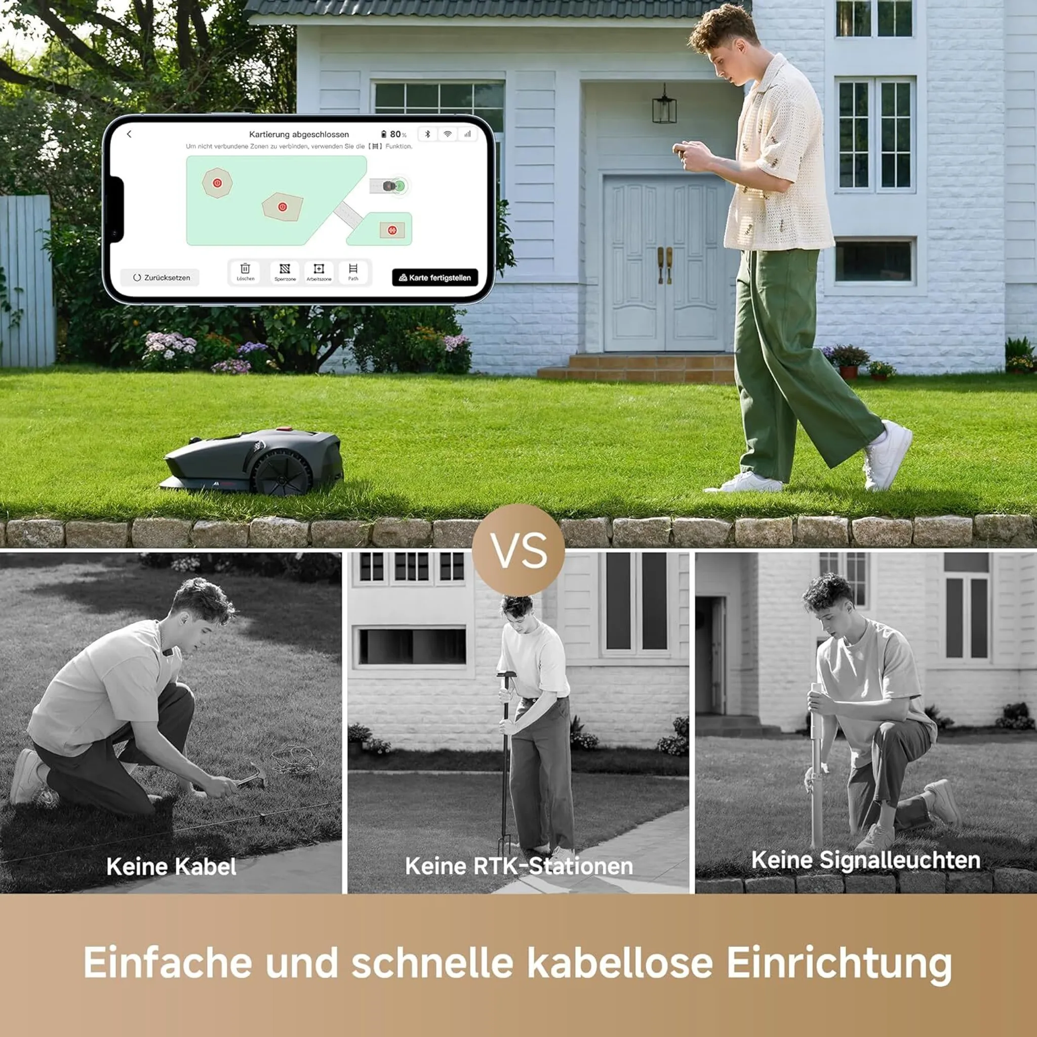 MOVA 600 Kit+Rasenmäher-Garage Combo, UltraView™ kabellose Einrichtung & genaue Kartierung bis 600 m², Smarte Hindernisvermeidung, Leiser Betrieb – Bild 6