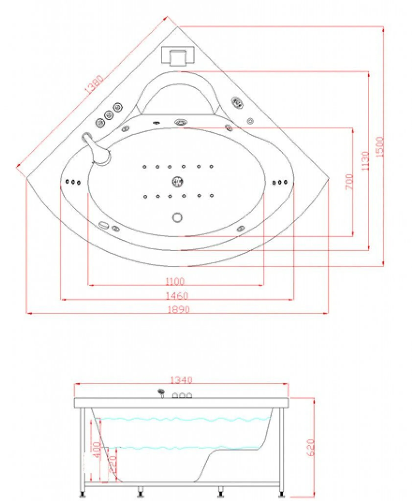 PureHaven Whirlpool 138x138 cm elegantes Design Heizung Lichttherapie Soundsystem Reinigungsprogramm Bluetooth-Soundsystem – Bild 7