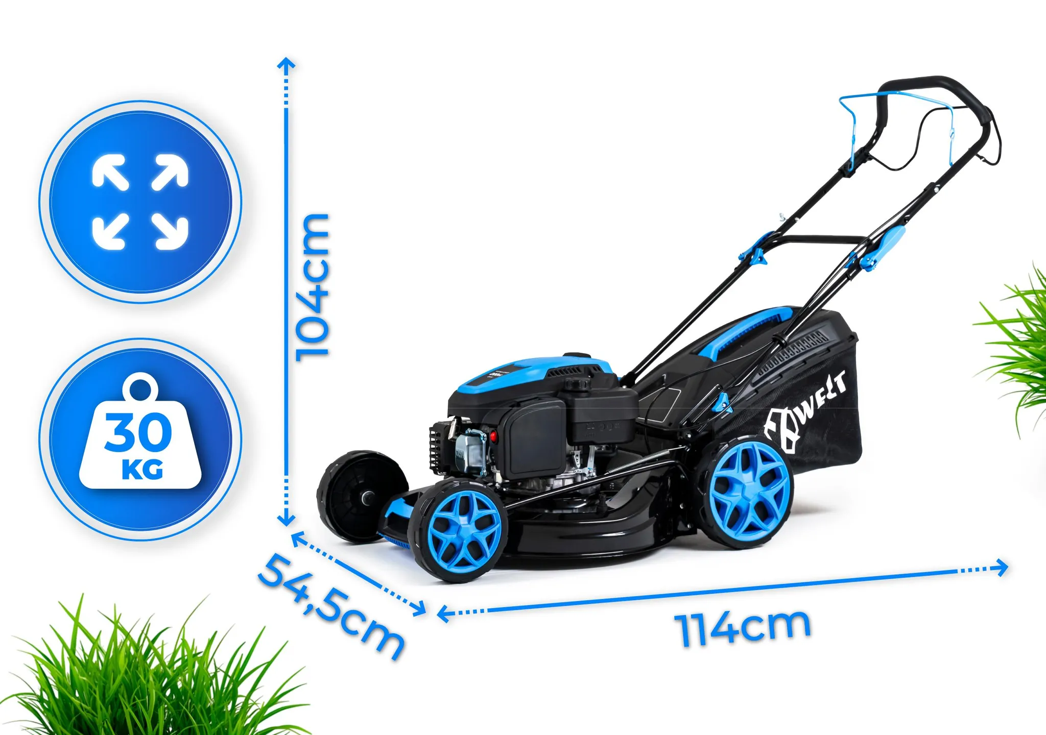 Hexwelt Benzin Rasenmäher mit Antrieb | Schnittbreite 51cm | Mulchfunktion | 60L | 3,8 kW Benzinmäher | 8 Stufen (25-75mm) | ultraleicht, kompakt | – Bild 2