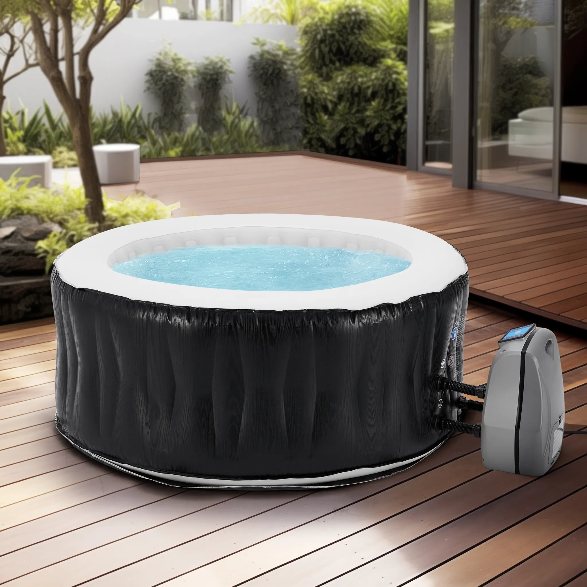 Outdoor Whirlpool aufblasbar ‘Carbone’ für 3 Personen beheizt 165 x 70 cm Schwarz – Bild 2