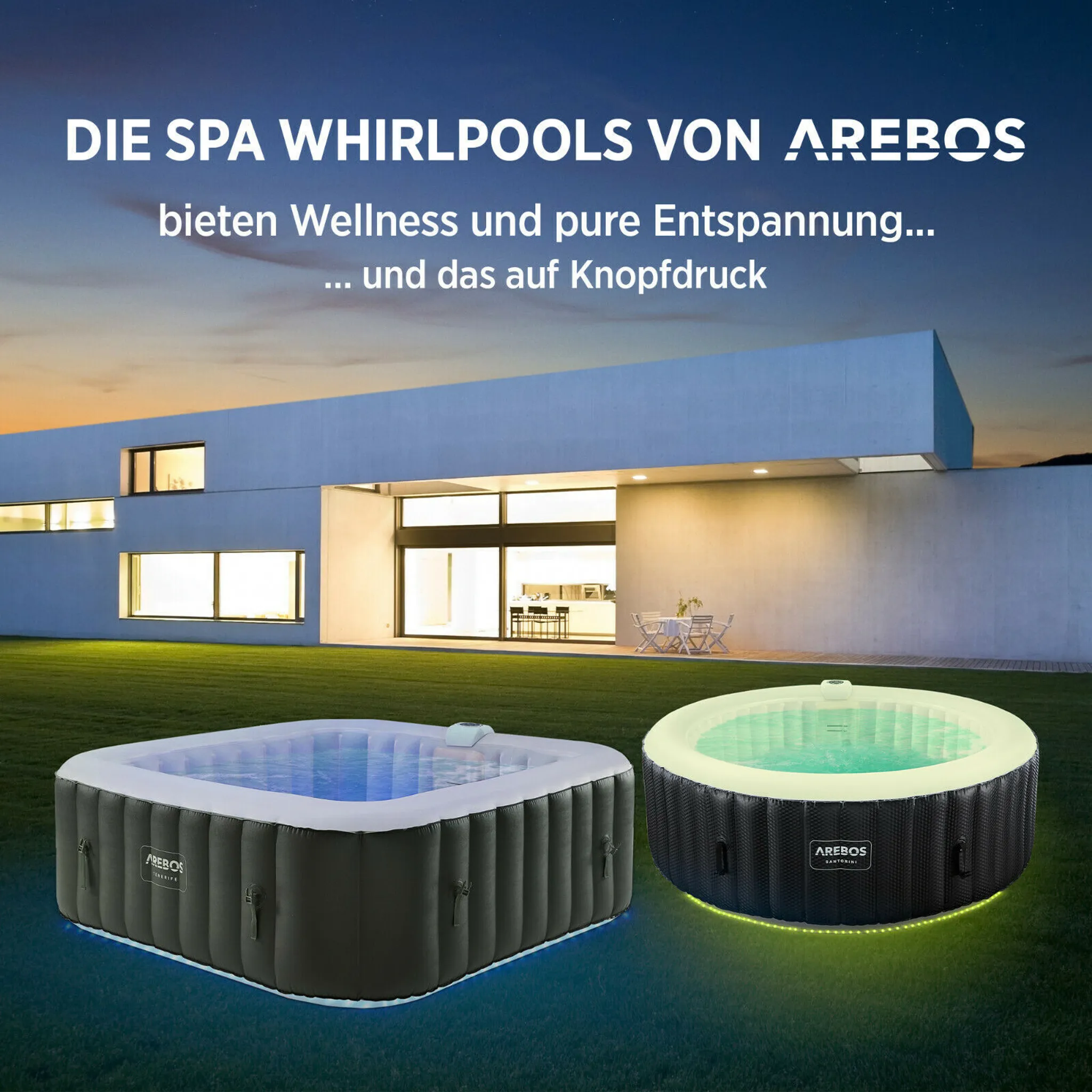 AREBOS Spa Whirlpool 6 Personen | 185x185 cm, 130 Düsen, LED & Bubble Massage – Bild 5