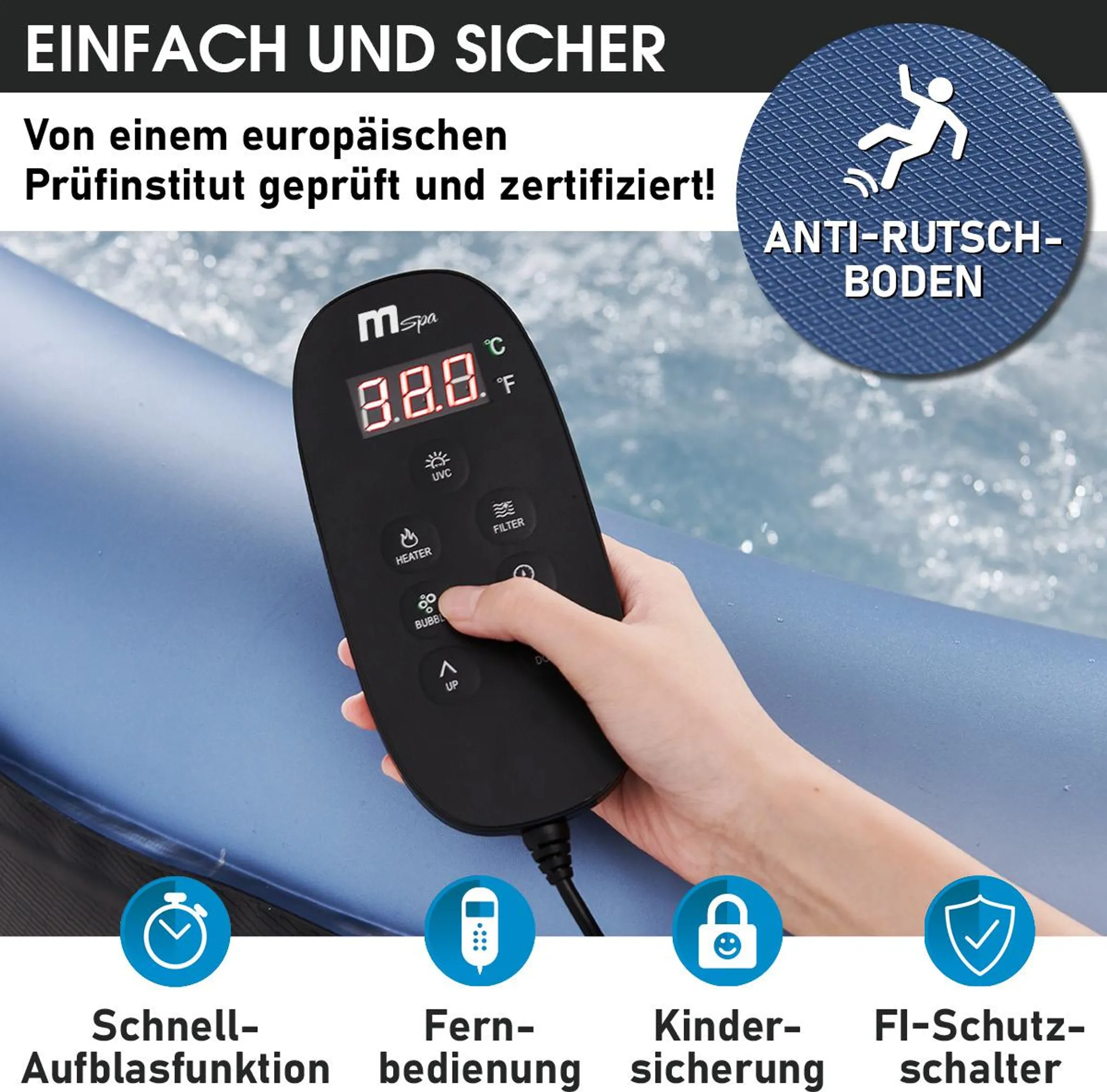 BRAST Whirlpool aufblasbar MSpa Bergen für 8 Personen | Ø224x70cm | In- Outdoor Pool | Ganzjähriger Einsatz | 144 Massagedüsen | Stromsparend inkl. Energiespar-Timer – Bild 4