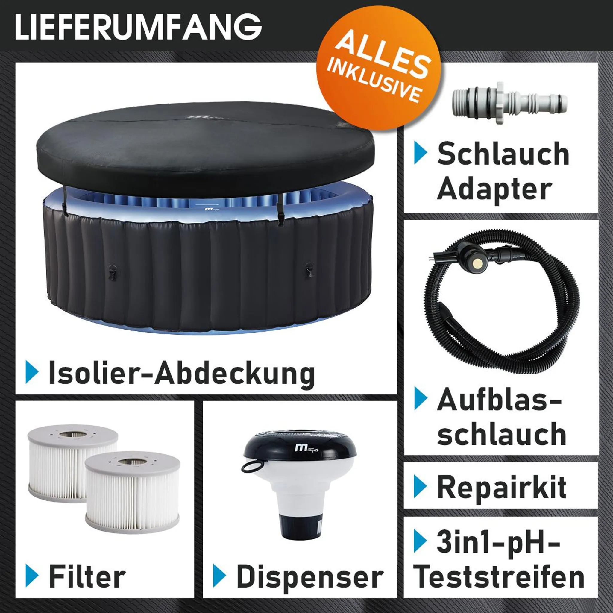 BRAST Whirlpool aufblasbar MSpa Bergen für 6 Personen | Ø204x70cm | In- Outdoor Pool | Ganzjähriger Einsatz | 138 Massagedüsen | Stromsparend inkl. Energiespar-Timer – Bild 10