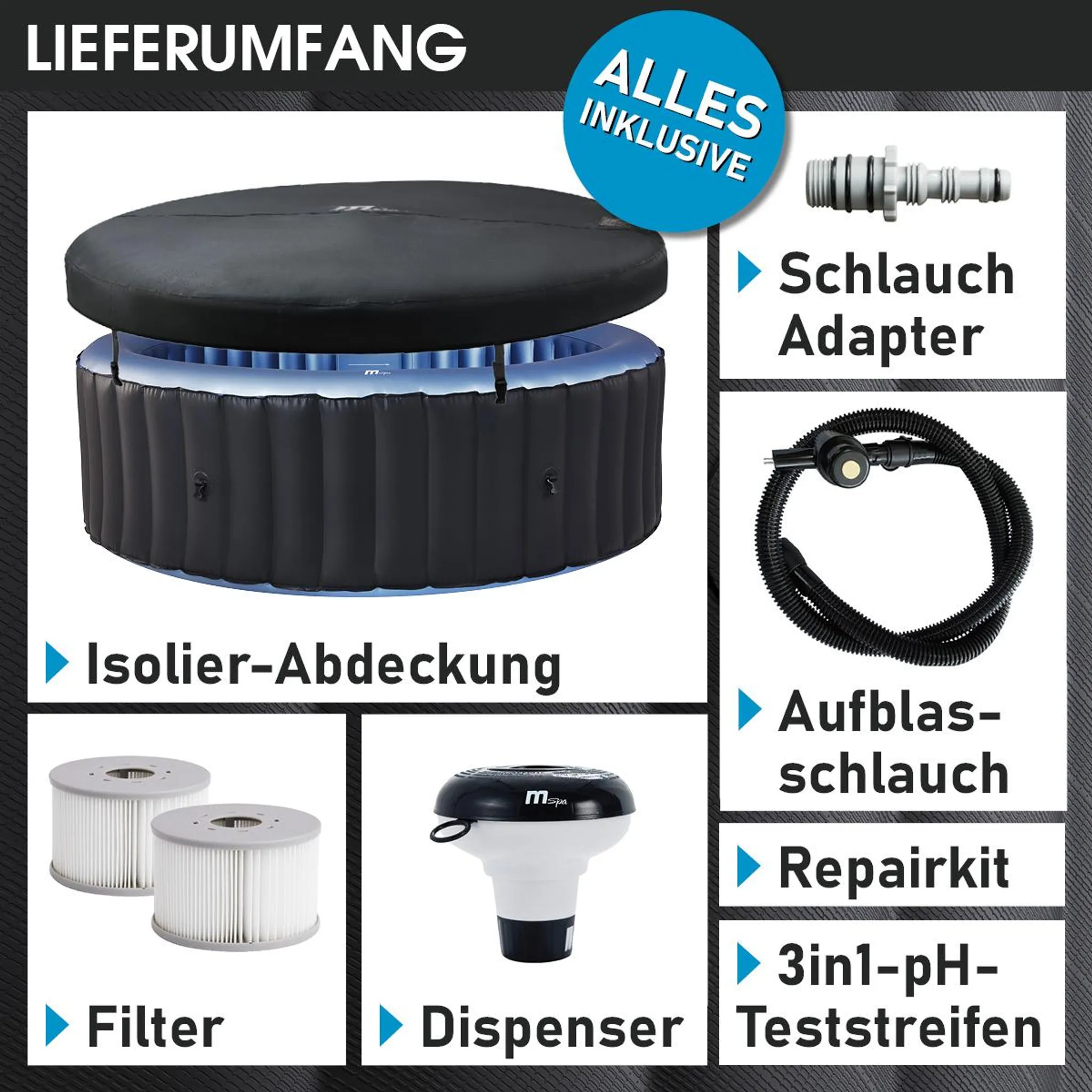 BRAST Whirlpool aufblasbar MSpa Bergen für 8 Personen | Ø224x70cm | In- Outdoor Pool | Ganzjähriger Einsatz | 144 Massagedüsen | Stromsparend inkl. Energiespar-Timer – Bild 9