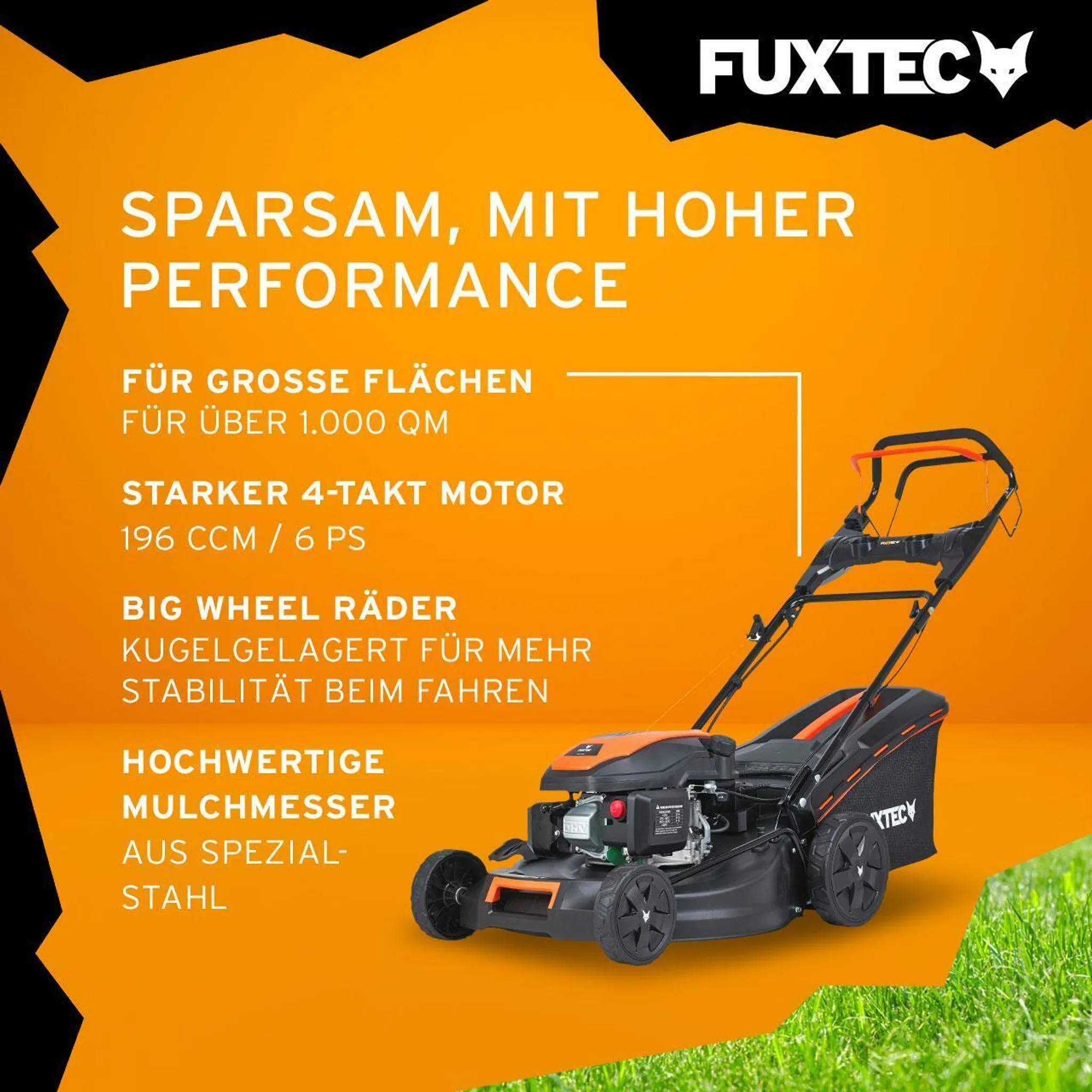 FUXTEC 4in1 Benzin Rasenmäher FX-RM5170es - 170ccm | 51cm | 28Kg | 4-Takt | E-Start | Mulchfunktion | Seitenauswurf | 60L | EasyClean | bis 1000m² – Bild 5