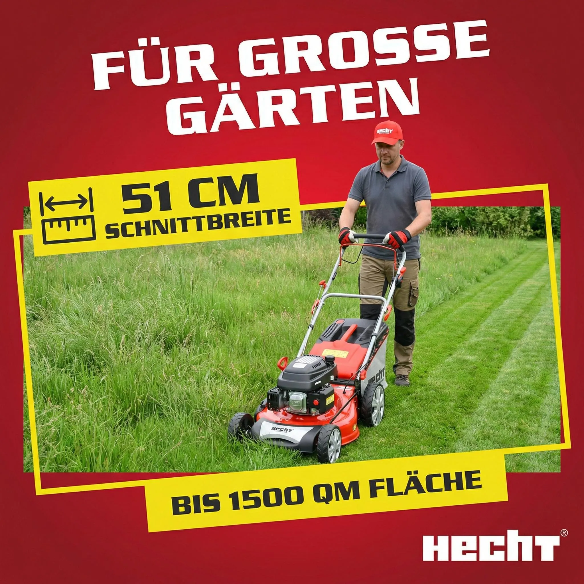 HECHT Rasenmäher Benzin mit Antrieb 551 SX | 51 cm Schnittbreite | 5in1 | 5,5 PS | Mulchkit | 65 L Fangkorb – Bild 5