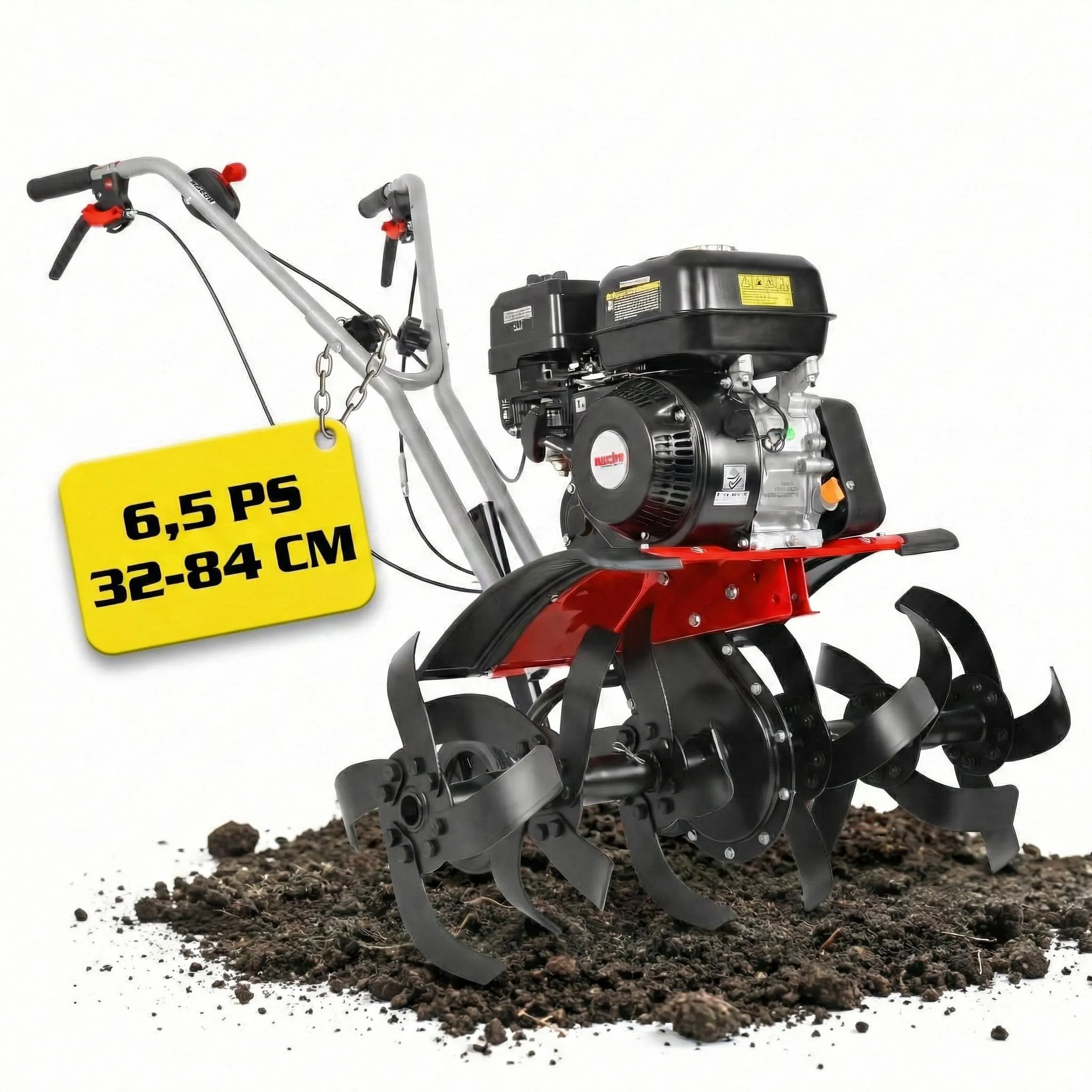 HECHT 785 Motorhacke Benzin | 32-84 cm Arbeitsbreite | 32 cm Arbeitstiefe | 6,5 PS | 4,5 kW | 196 cm³