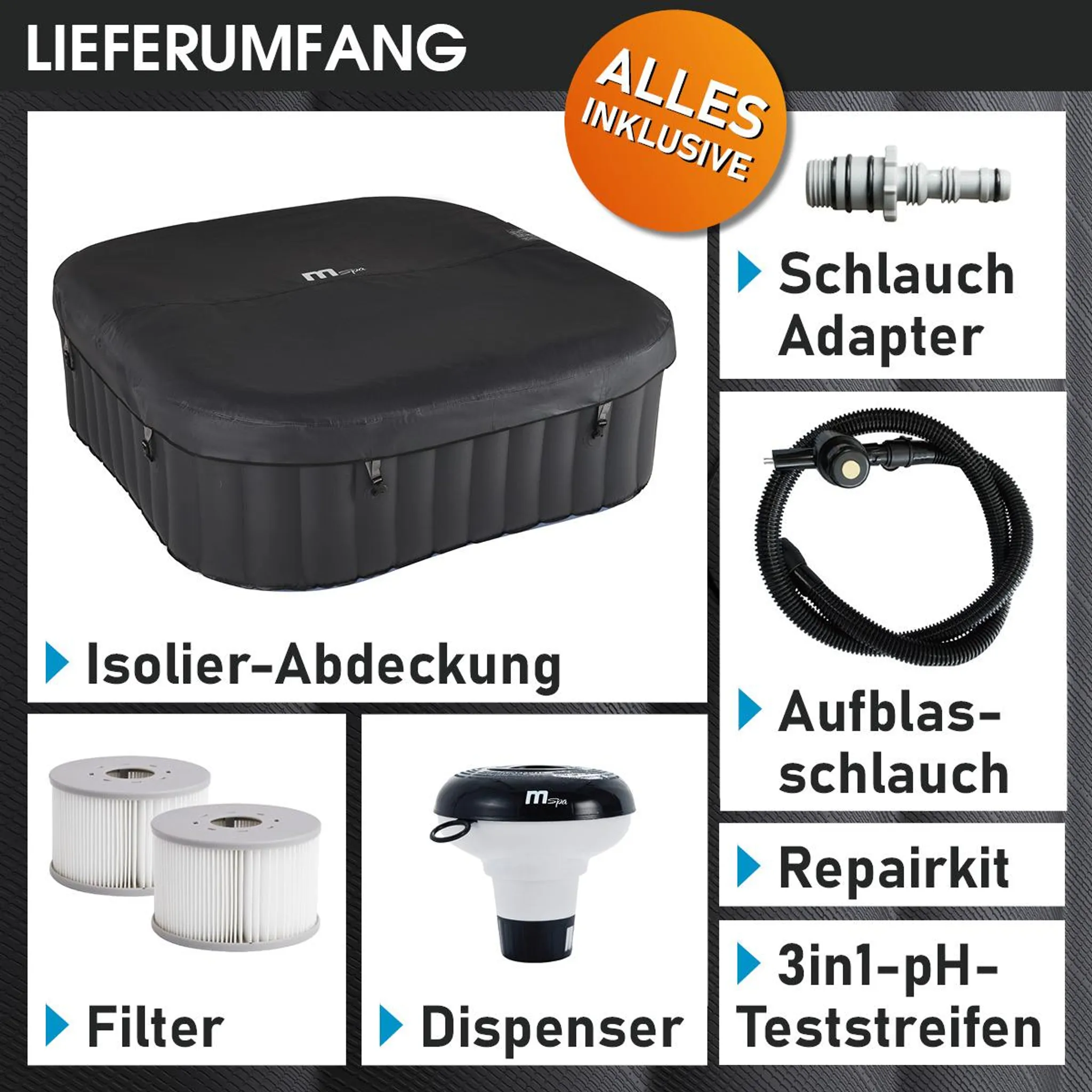 BRAST Whirlpool aufblasbar MSpa Tekapo für 4 Personen 158x158cm In-Outdoor Pool 108 Massagedüsen Energiespar-Timer Heizung Aufblasfunktion per Knopfdruck Bubble Spa Wellness Massage – Bild 9