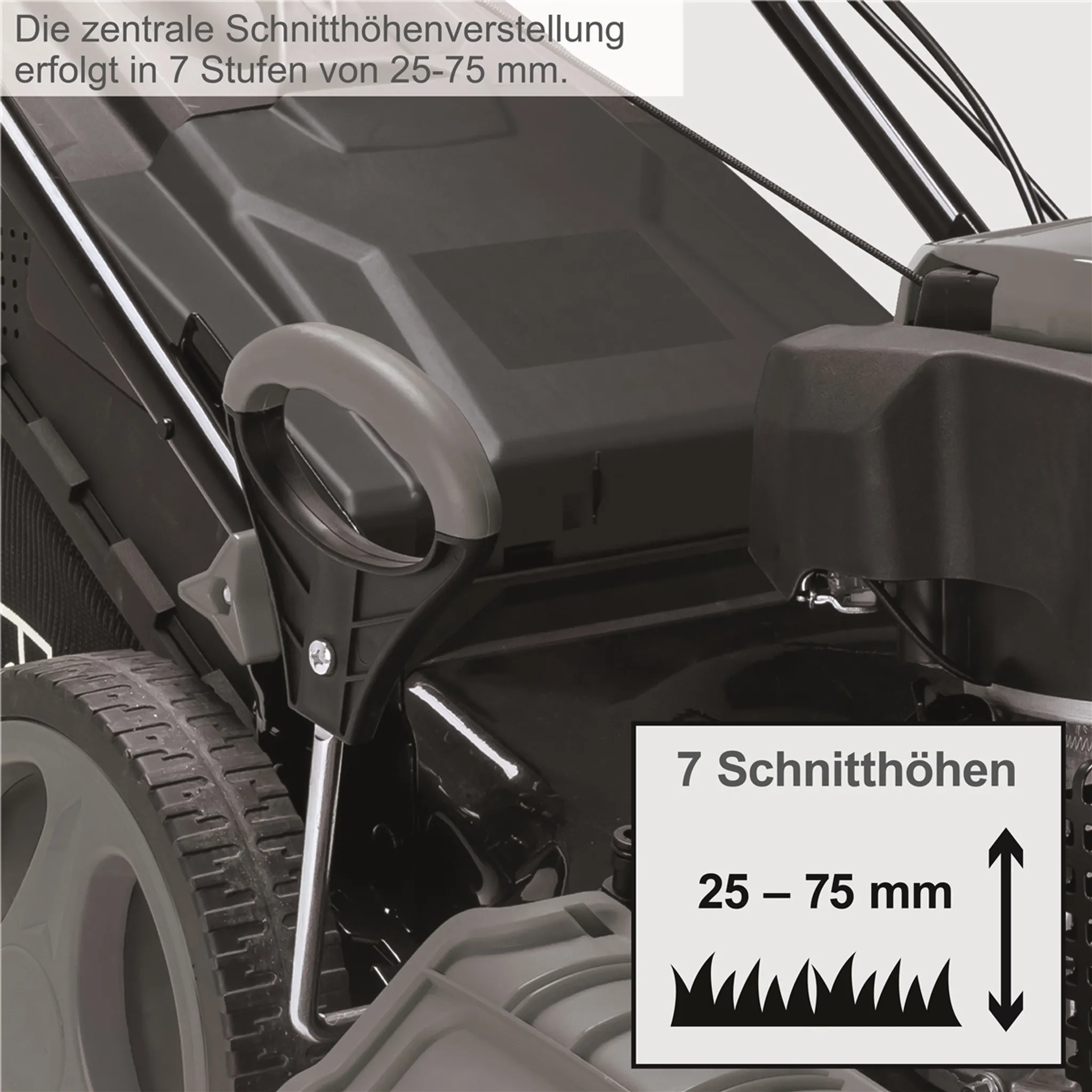 Scheppach MS197-51B Black Benzin Rasenmäher Trike mit Radantrieb | 5,2PS | 4-Takt Motor 200ccm | 51cm Schnittbreite | 65L Fangkorb | Stahlgehäuse | 7-Fach Schnitthöhenverstellung 25-75mm – Bild 5