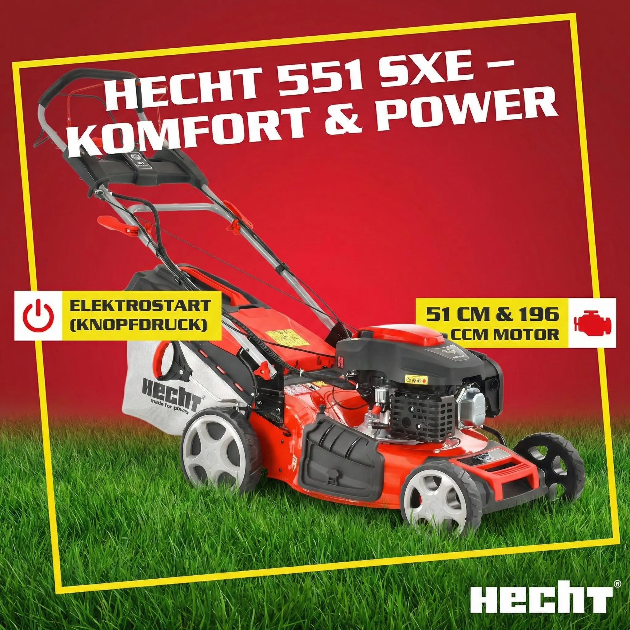 HECHT 551 SXE Rasenmäher Benzin mit Antrieb | 51 cm Schnittbreite | Elektrostart | 5in1 | 5,5 PS | Mulchkit – Bild 2