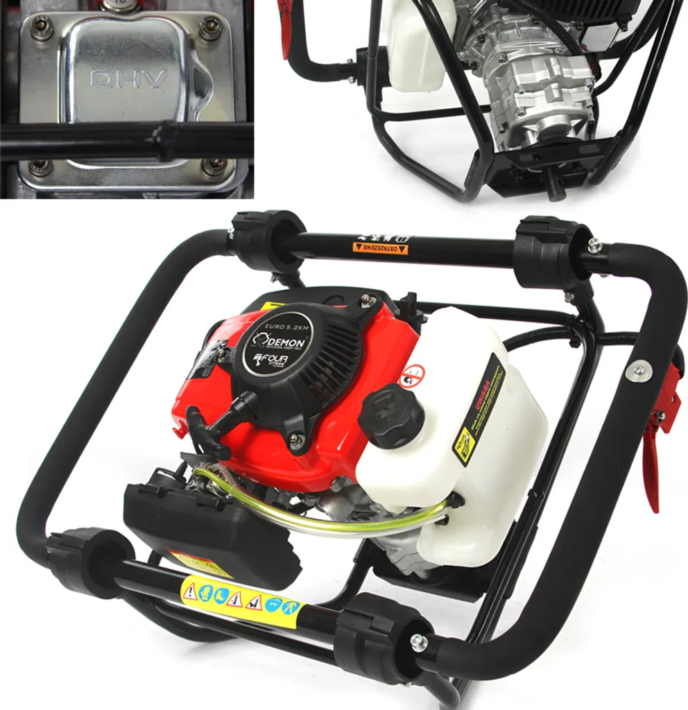 Benzin Erdbohrer 63ccm 5,2 PS 4-Takt Erdlochbohrer Pfahlbohrer Erdbohrgerät +Öl