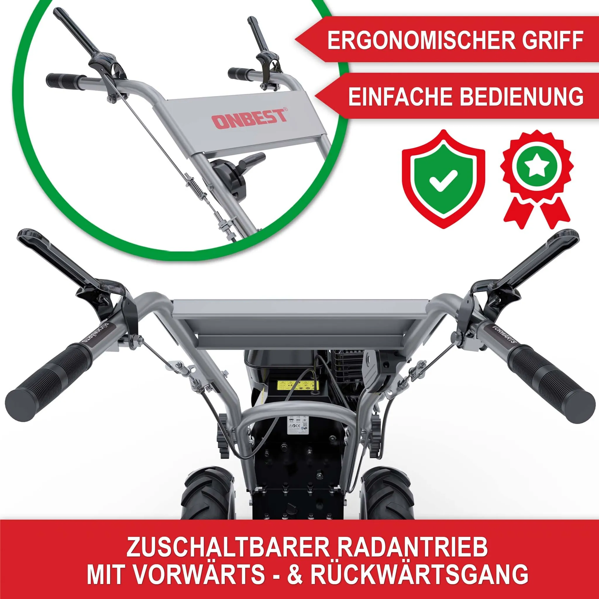 ONBEST Gartenfräse Benzin T4150 | 53 cm Arbeitsbreite | 5,6 PS | 35 cm Arbeitstiefe | 12 Hackmesser – Bild 5