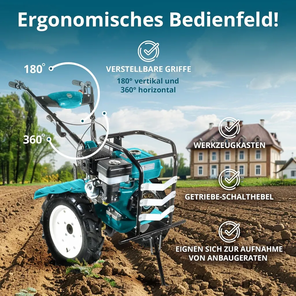 Könner & Söhnen KS 9HP-1350G-3 Benzin Bodenhacke mit Direktantrieb,gartenfräse, geschmiedete Säbelfräsen,3 Vorwärtsgänge, Rückwärtsgang, ≤134 cm – Bild 7