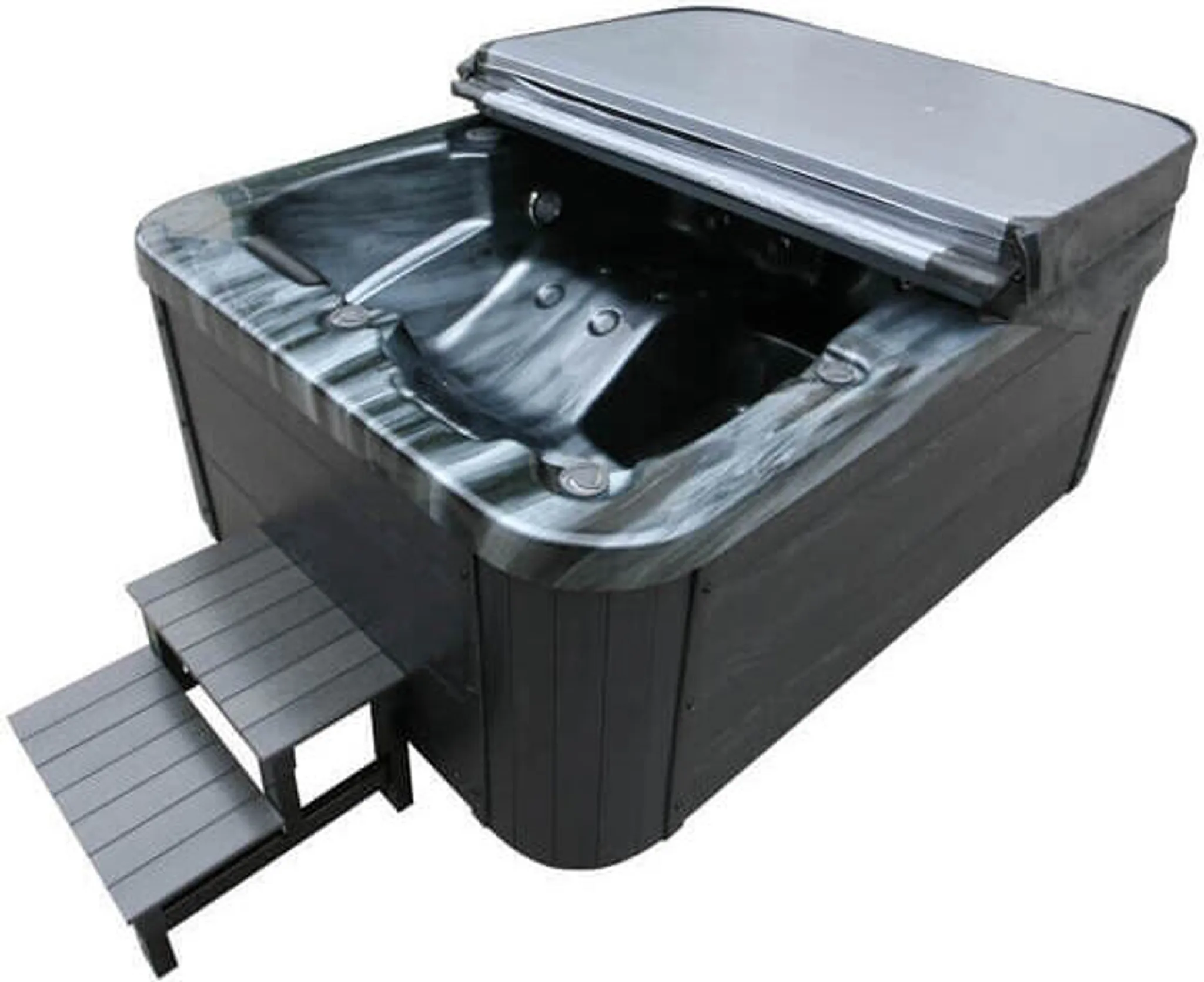 HOME DELUXE - Outdoor Whirlpool Black MARBLE inkl. Treppe und Thermoabdeckung – Bild 5