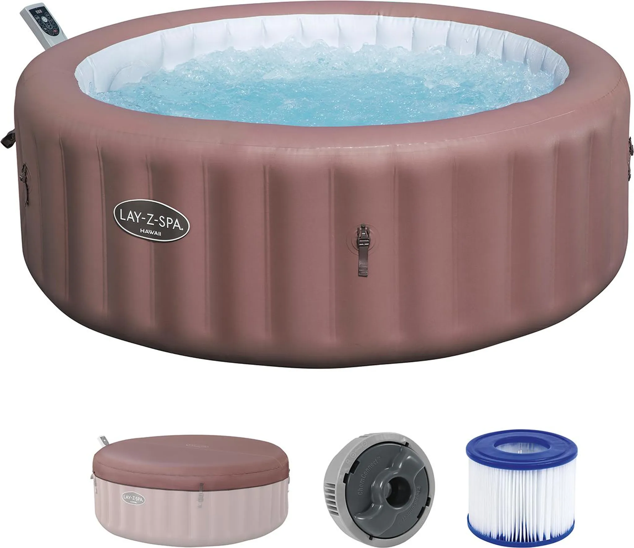 Bestway® LAY-Z-SPA® Energiespar-Whirlpool Hawaii AirJet™ mit App-Steuerung + integrierter UltraFit™ -Pumpeneinheit, für 6 Personen Ø 196 x 71 cm, Terrakotta – Bild 4