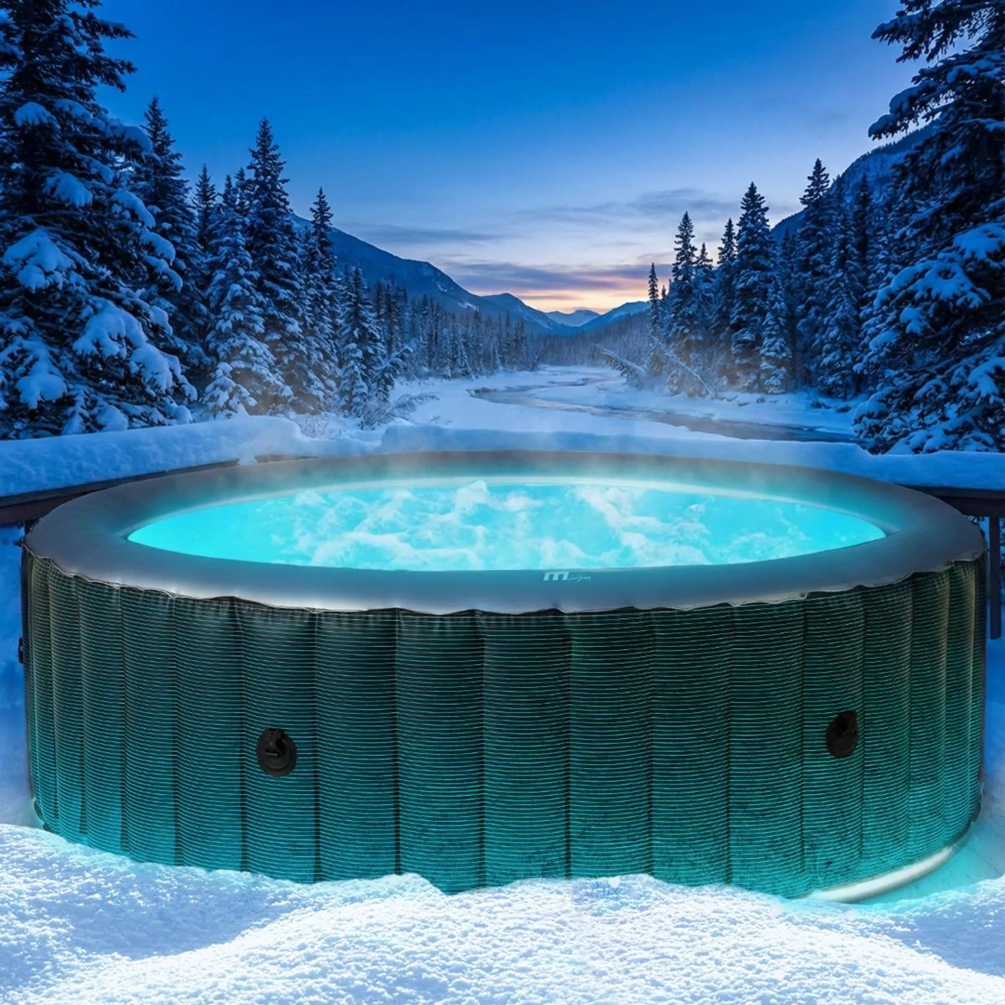 BRAST Whirlpool aufblasbar MSpa Starry mit LED Beleuchtung für 6 Personen Ø204x70cm In- Outdoor Pool 138 Massagedüsen Energiespar-Timer Heizung Bubble Wellness Massage